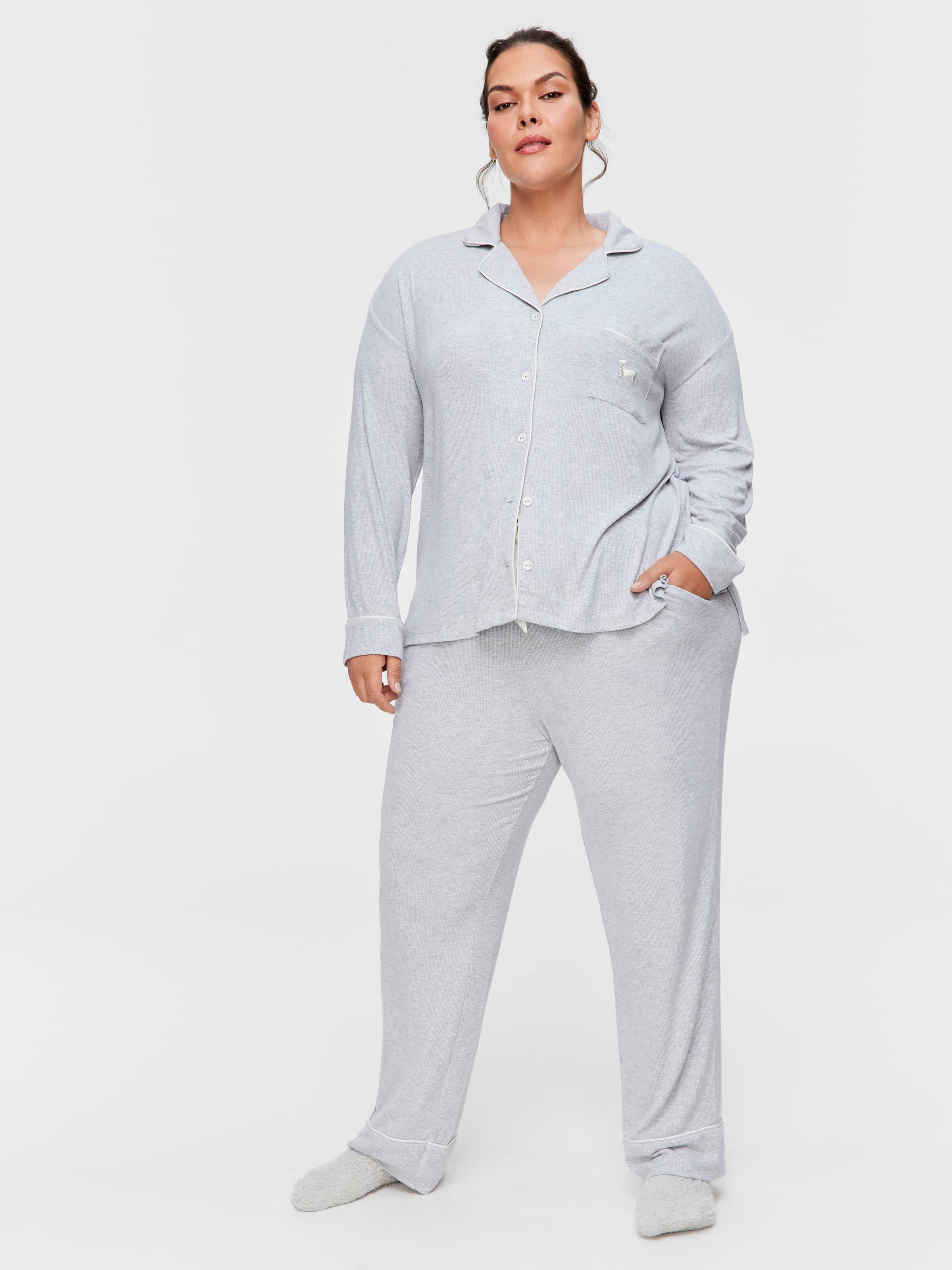 P.A. Plus Grey Rib Long Pj Set