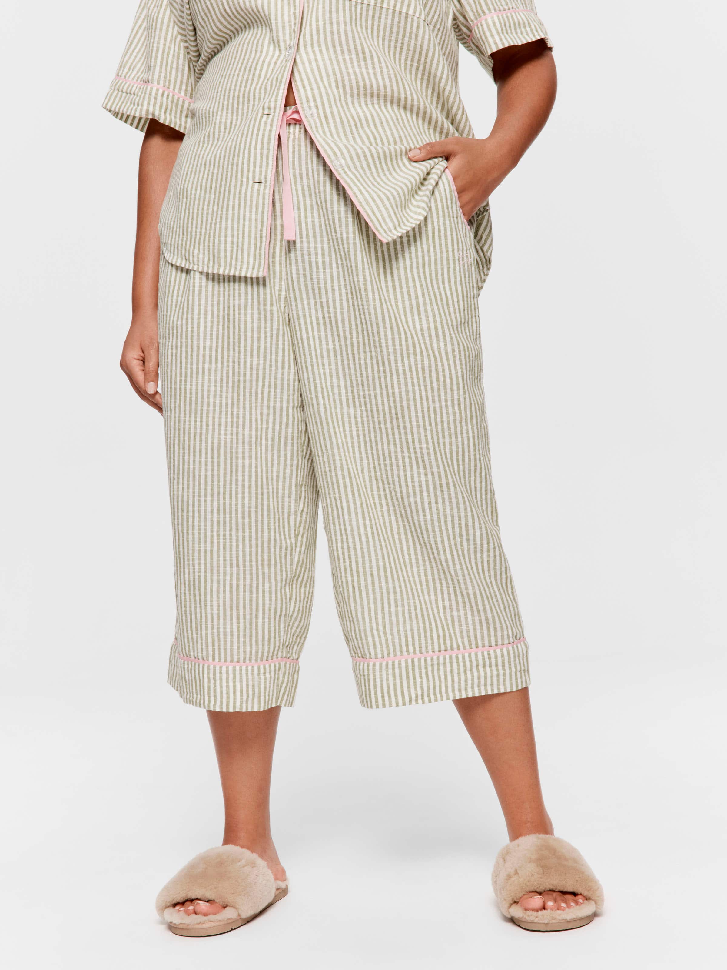P.A. Plus Sage Stripe Cotton 3/4 Pj Bottom