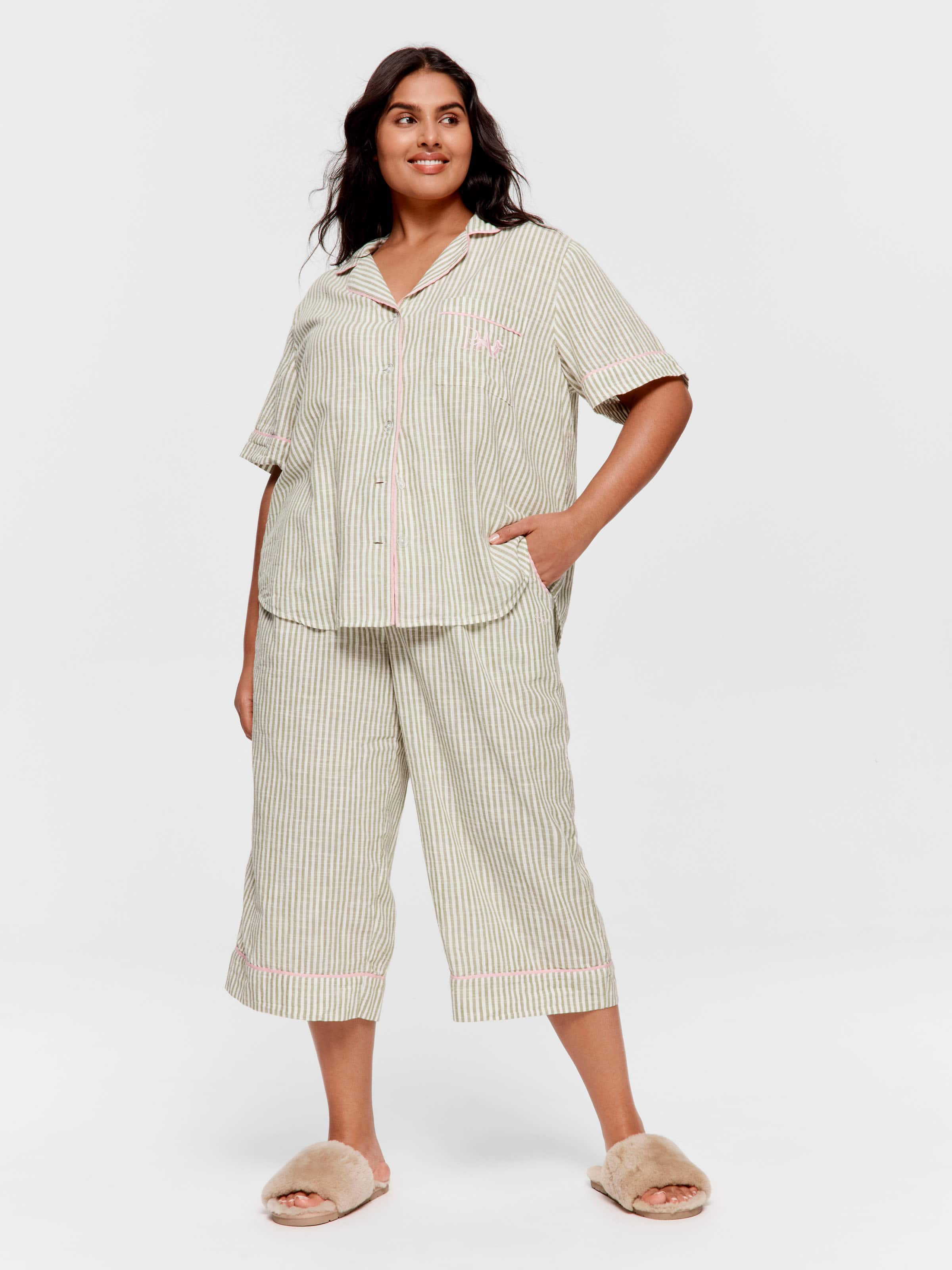 P.A. Plus Sage Stripe Cotton 3/4 Pj Bottom