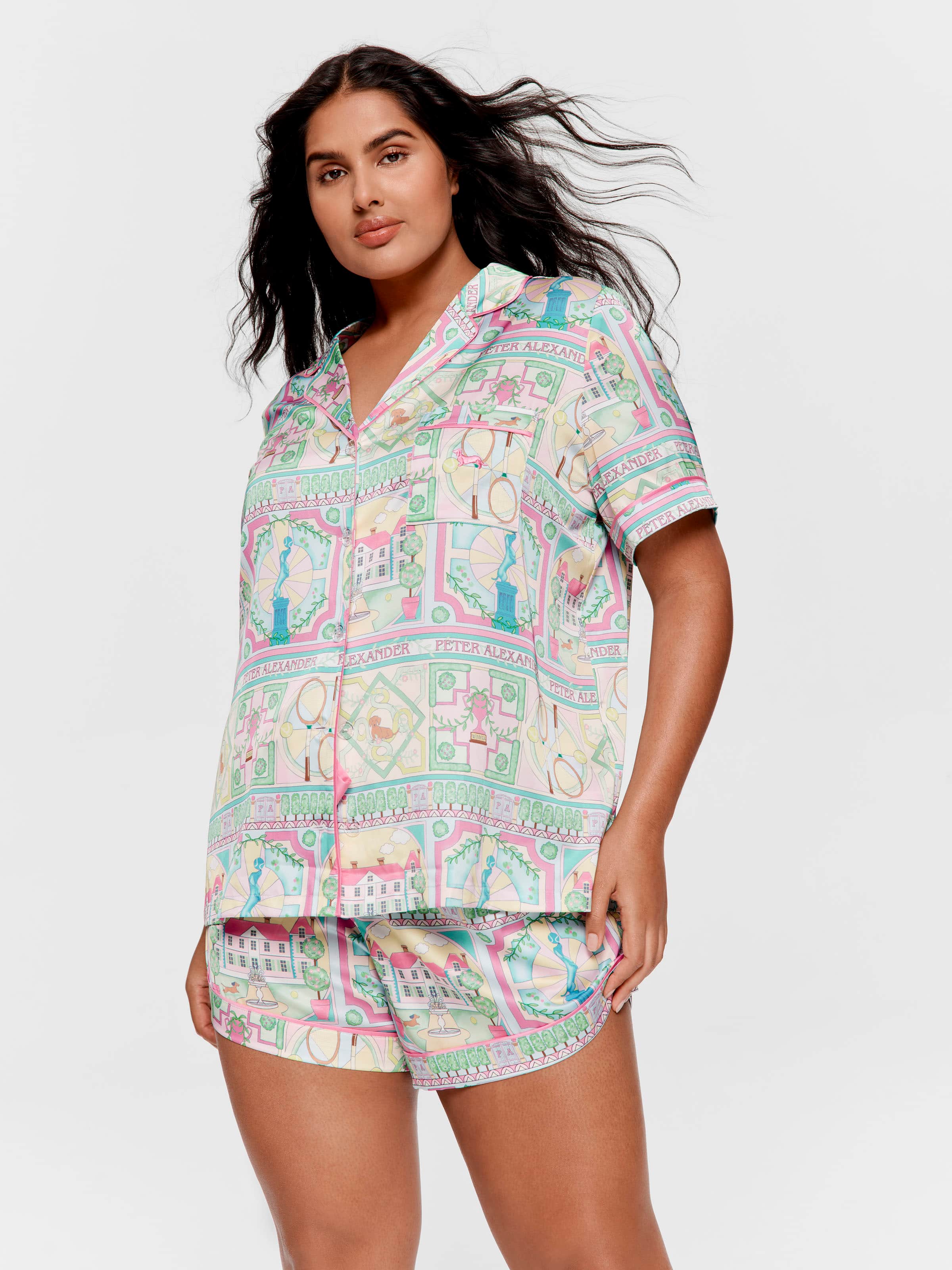 P.A. Plus Pastel Garden Satin Shortie Pj Set
