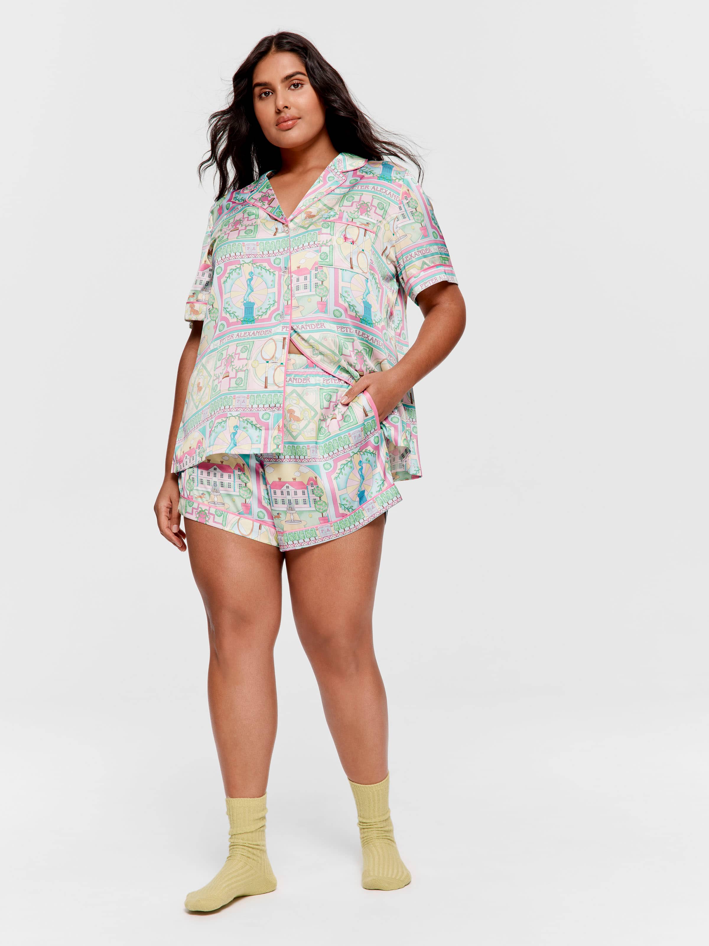 P.A. Plus Pastel Garden Satin Shortie Pj Set