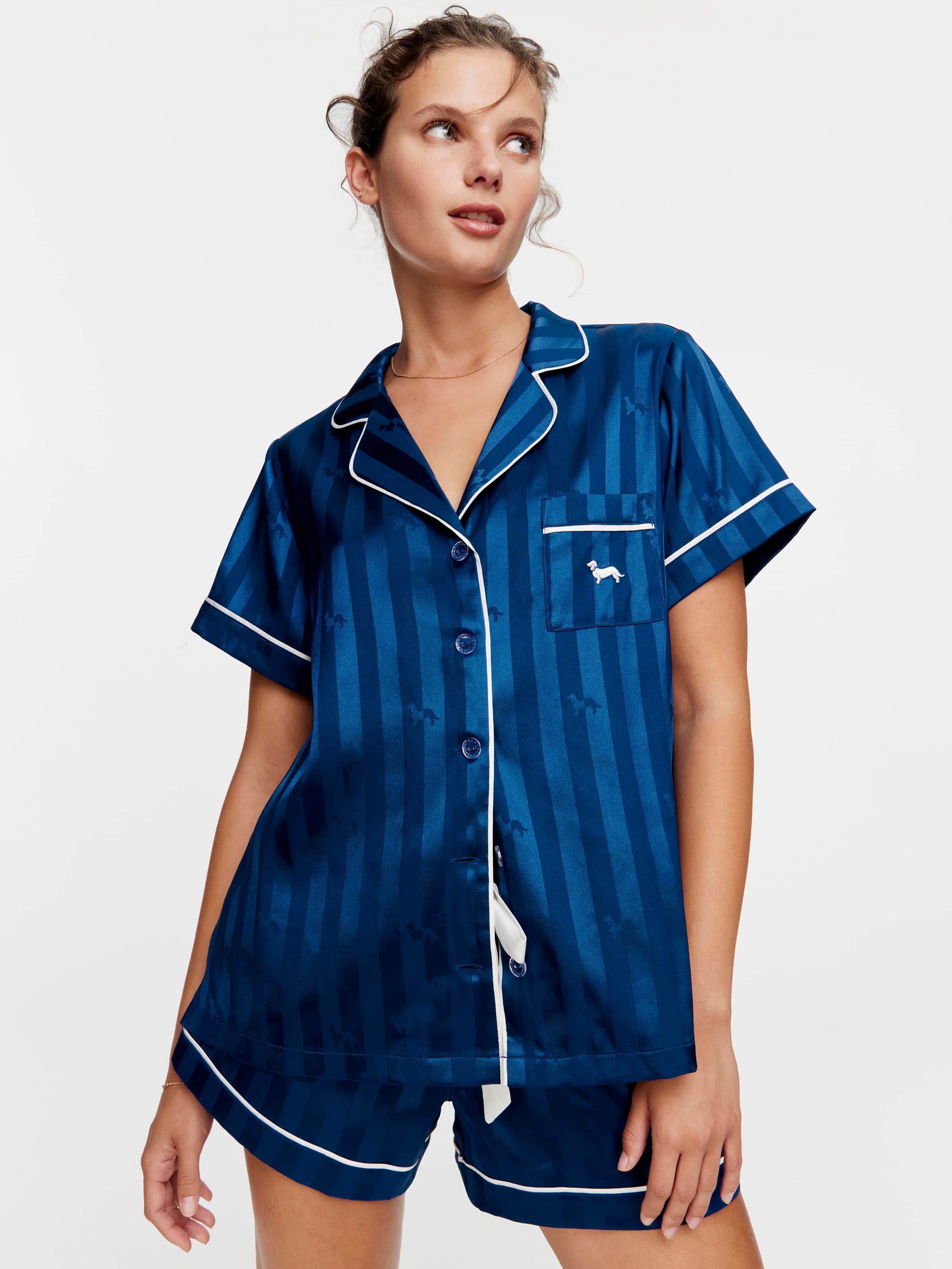 Navy Penny Chic Satin Stripe Pj Set