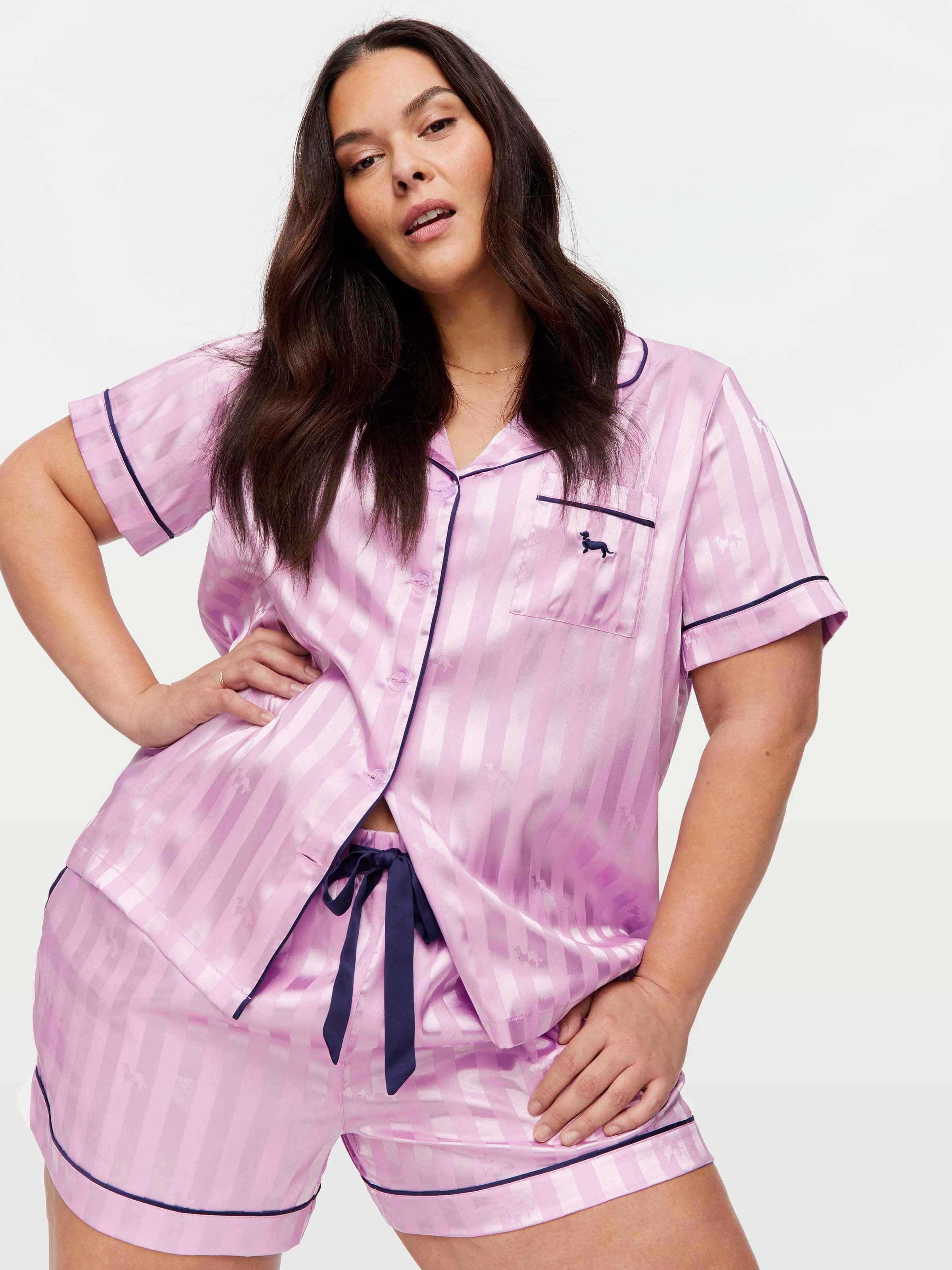 P.A. Plus Lilac Penny Chic Satin Stripe Pj Set