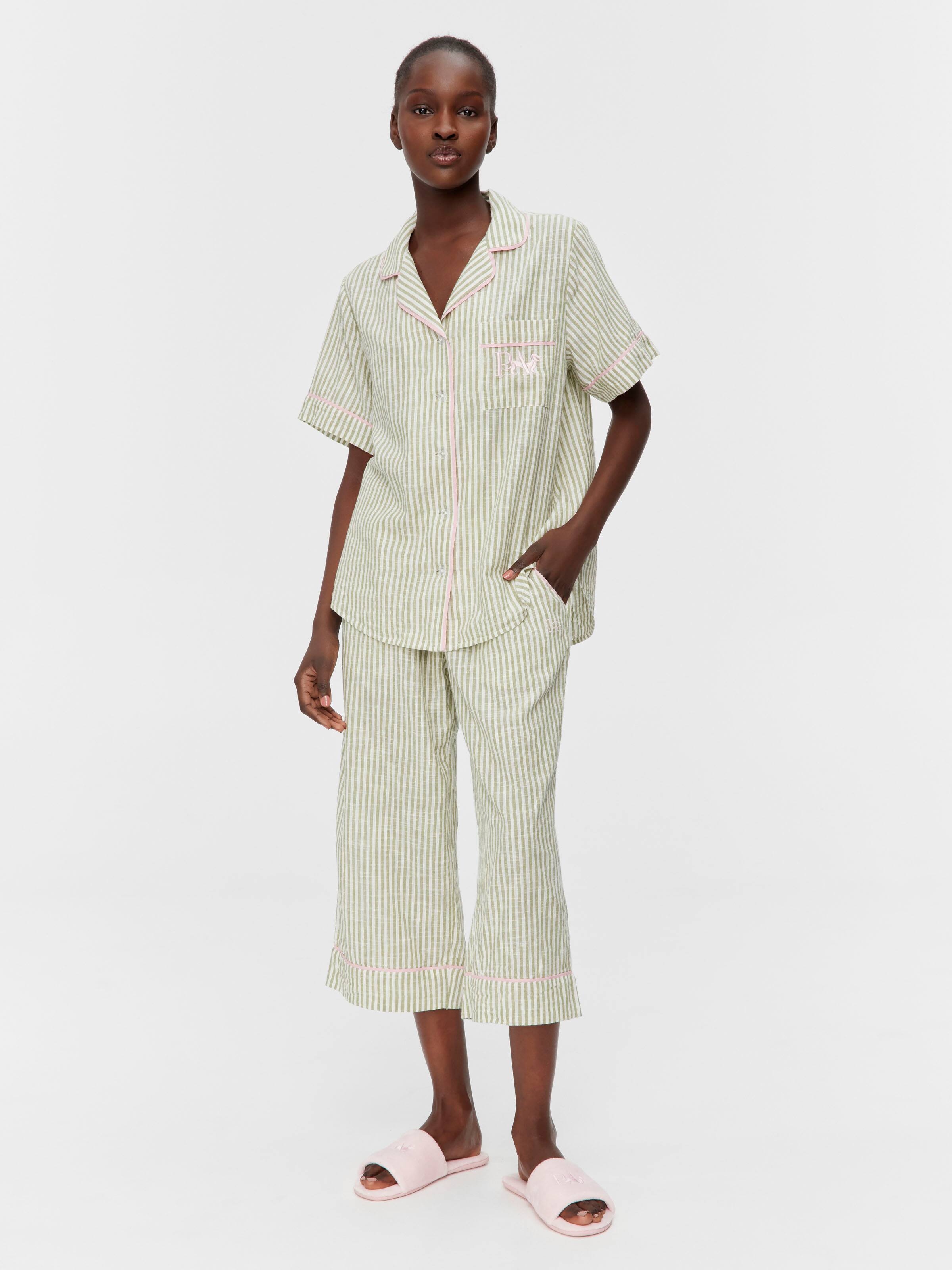 Sage Stripe Short Sleeve Cotton Shirt