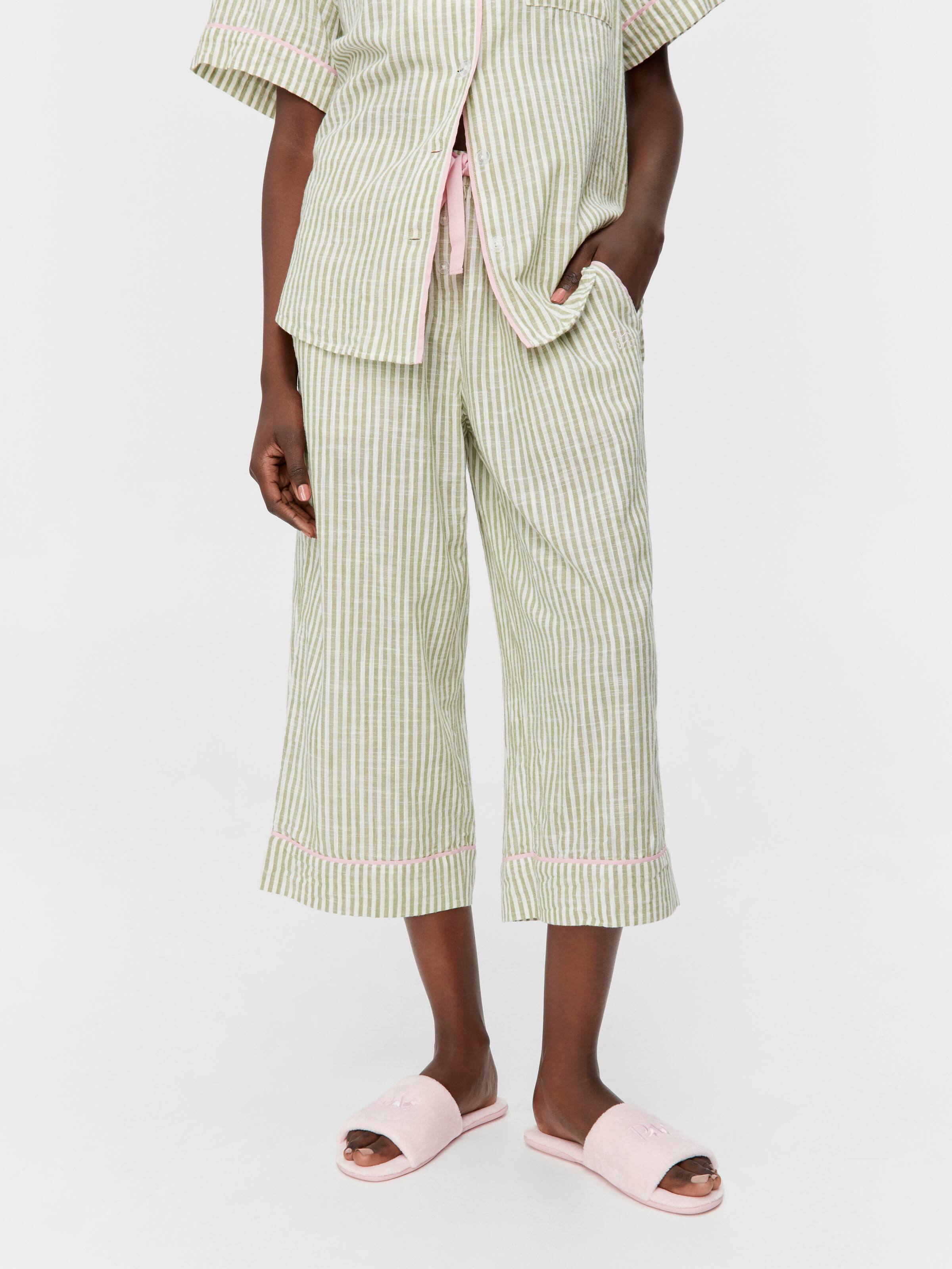 Sage Stripe Cotton 3/4 Pj Bottom