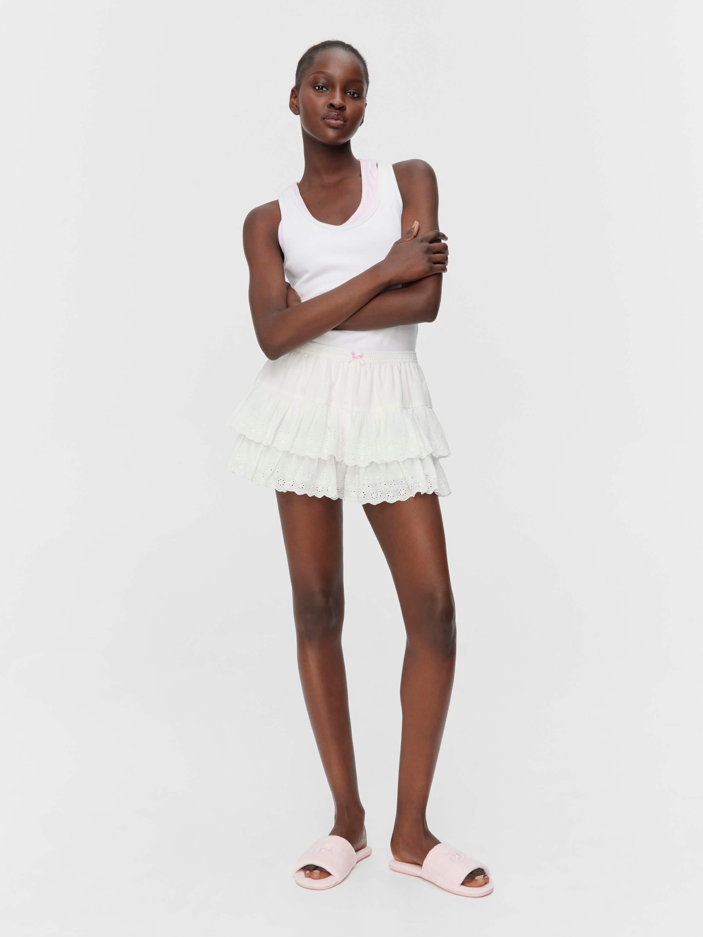Image for White Broderie Cotton Mini Short from Peter Alexander