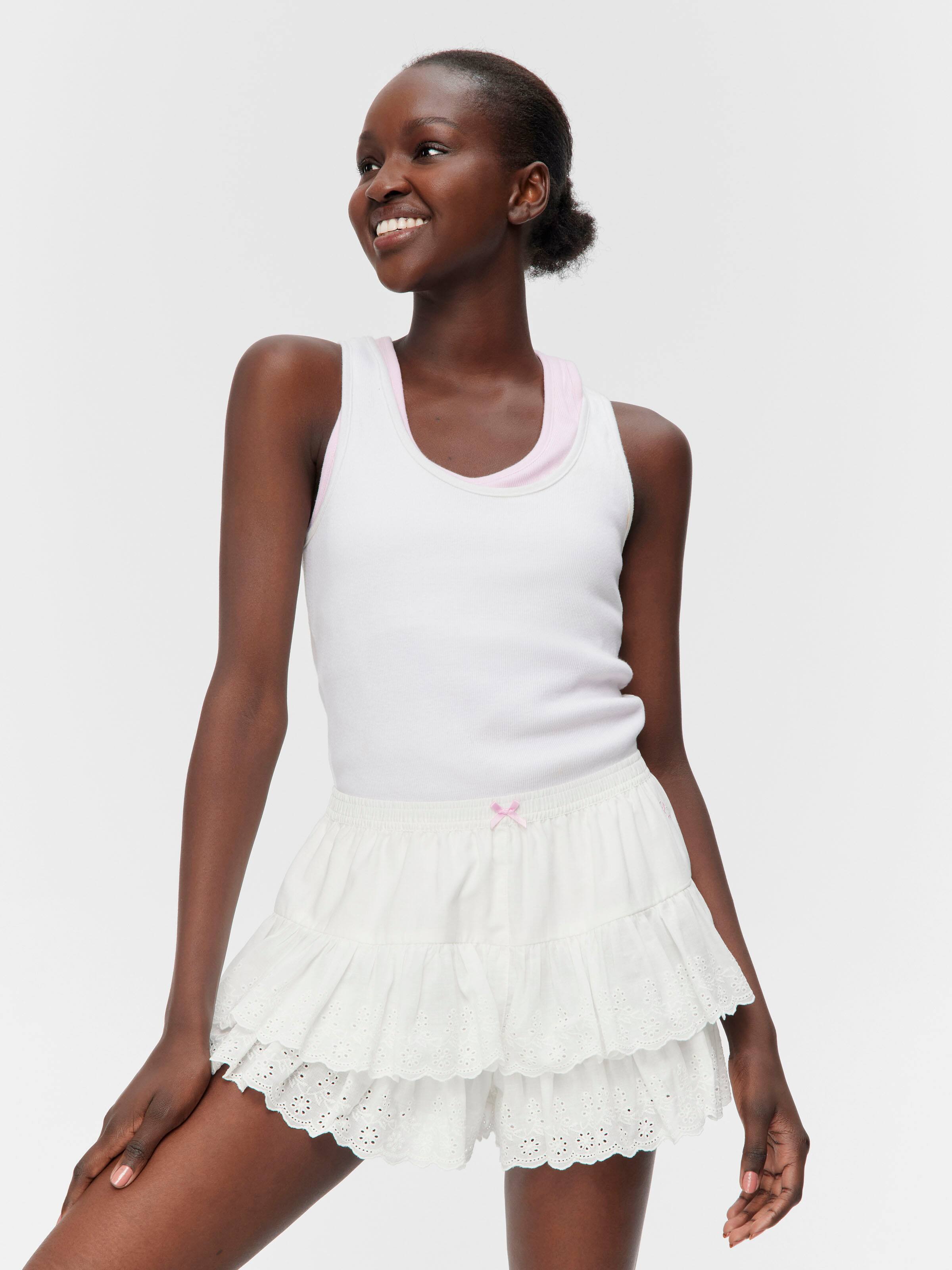 White Broderie Cotton Mini Short