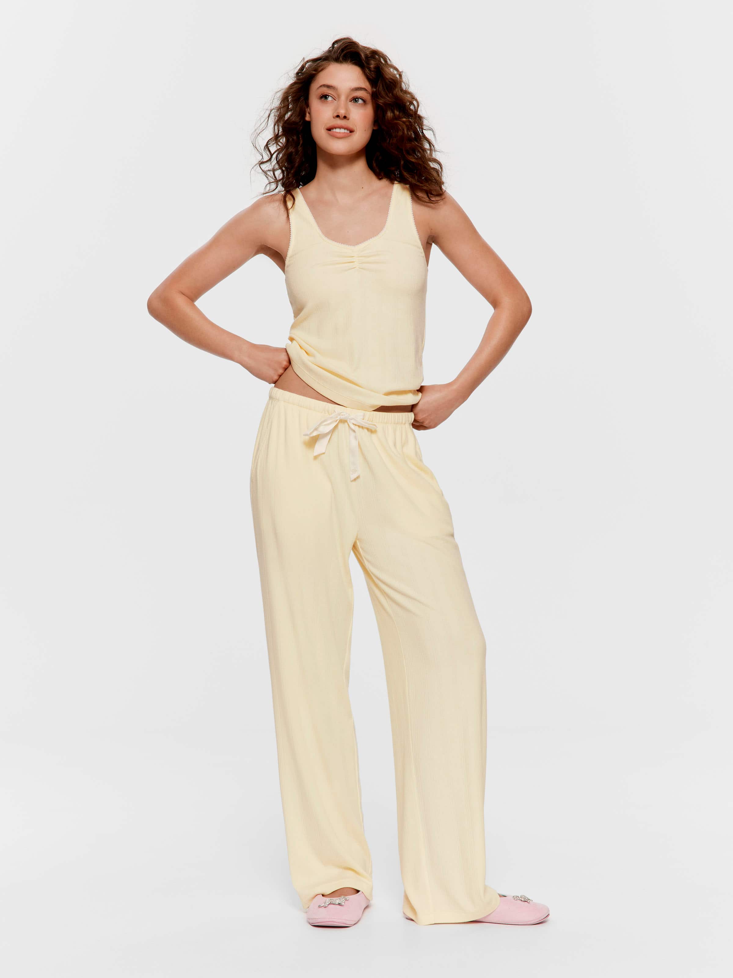 Butter Yellow Pointelle Wide Leg Pj Bottom