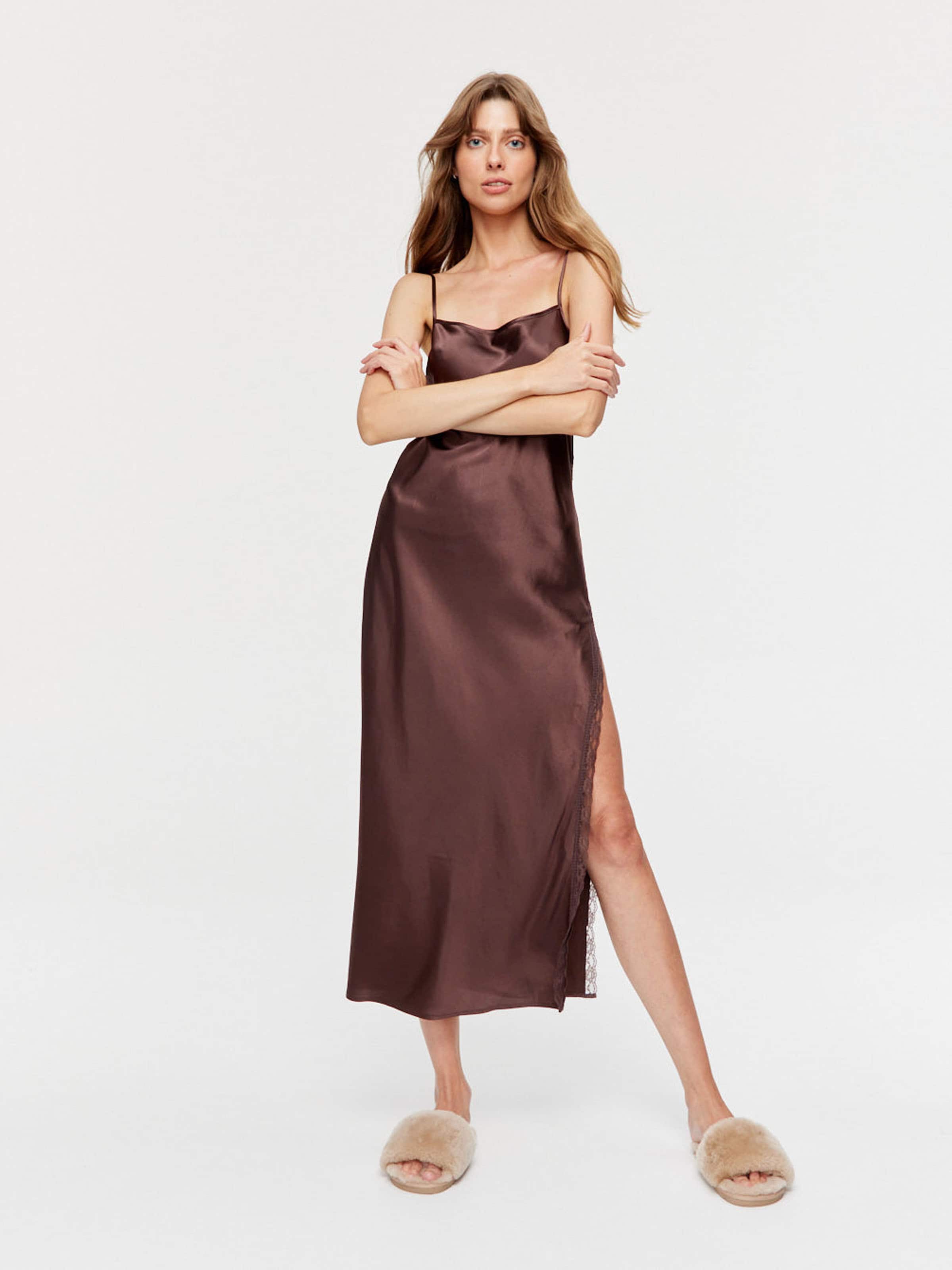Lace Trim Satin Long Nightdress