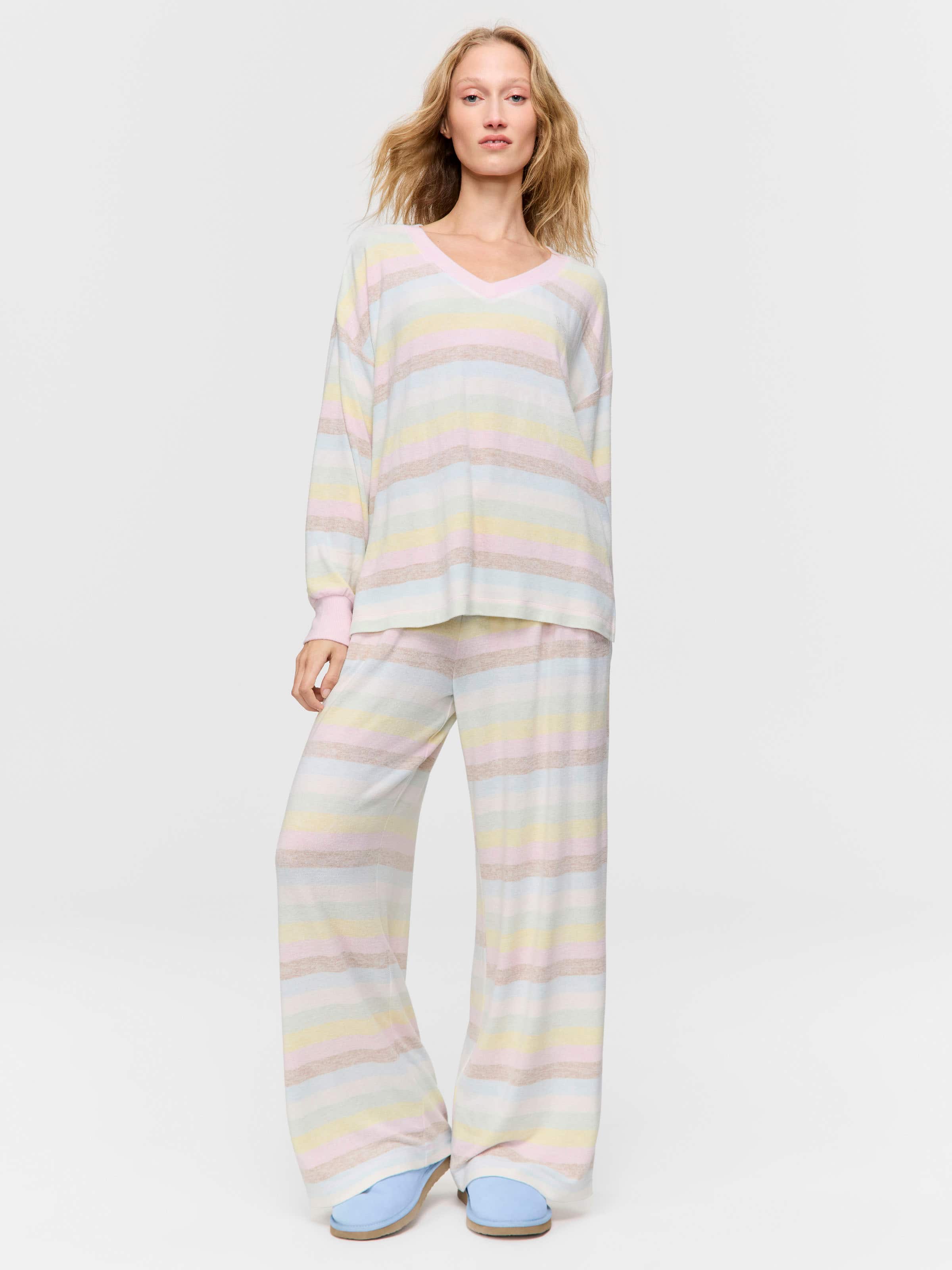 Fuzzy Stripe Long Pj Set