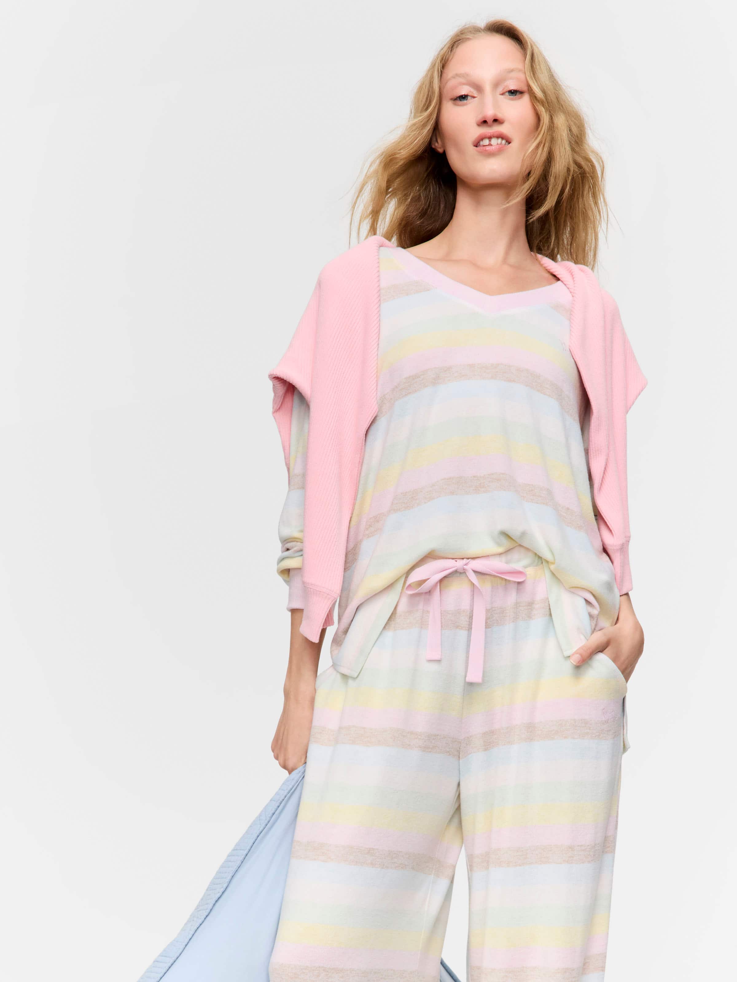 Fuzzy Stripe Long Pj Set