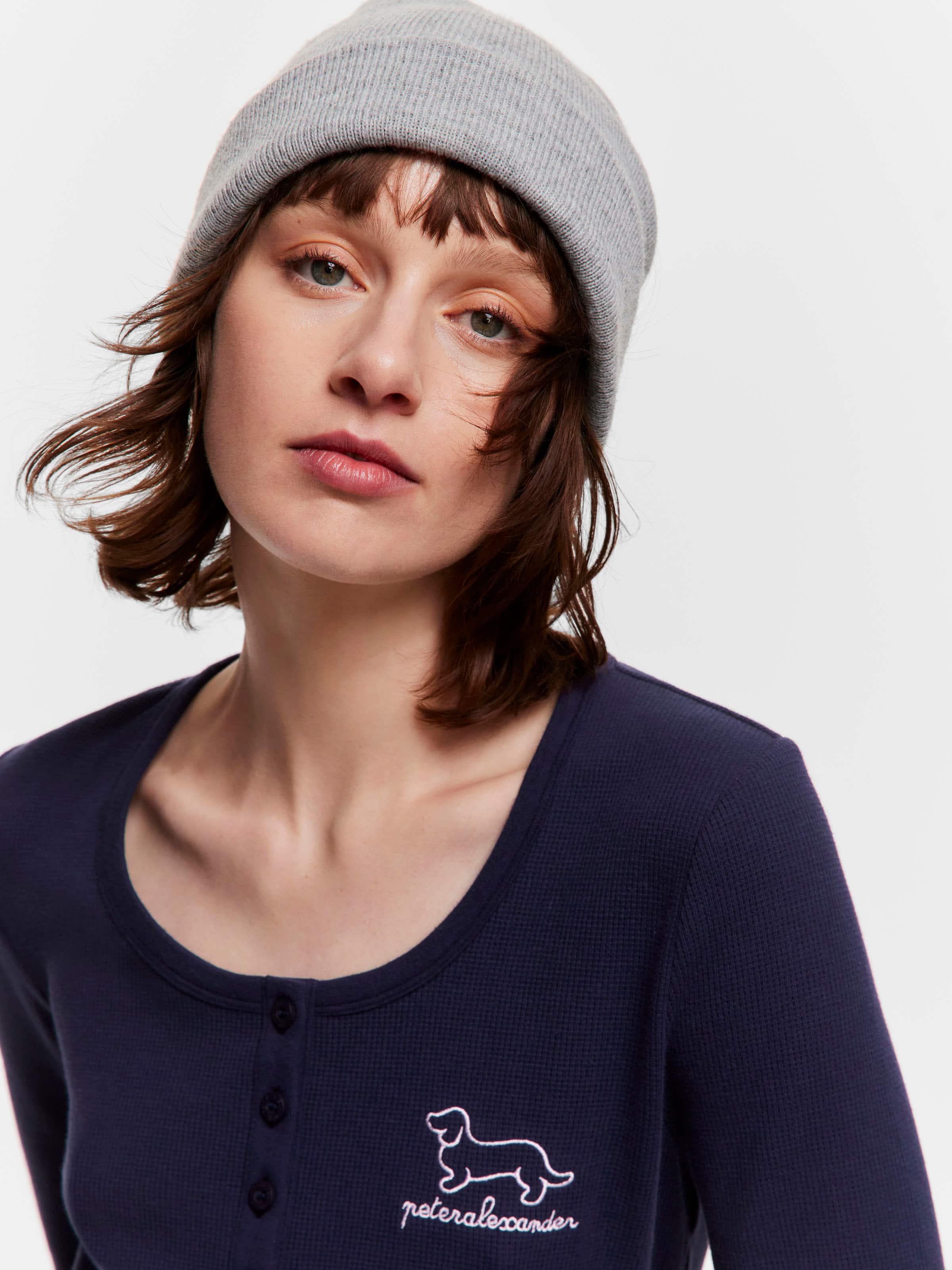 Navy Waffle Henley Top