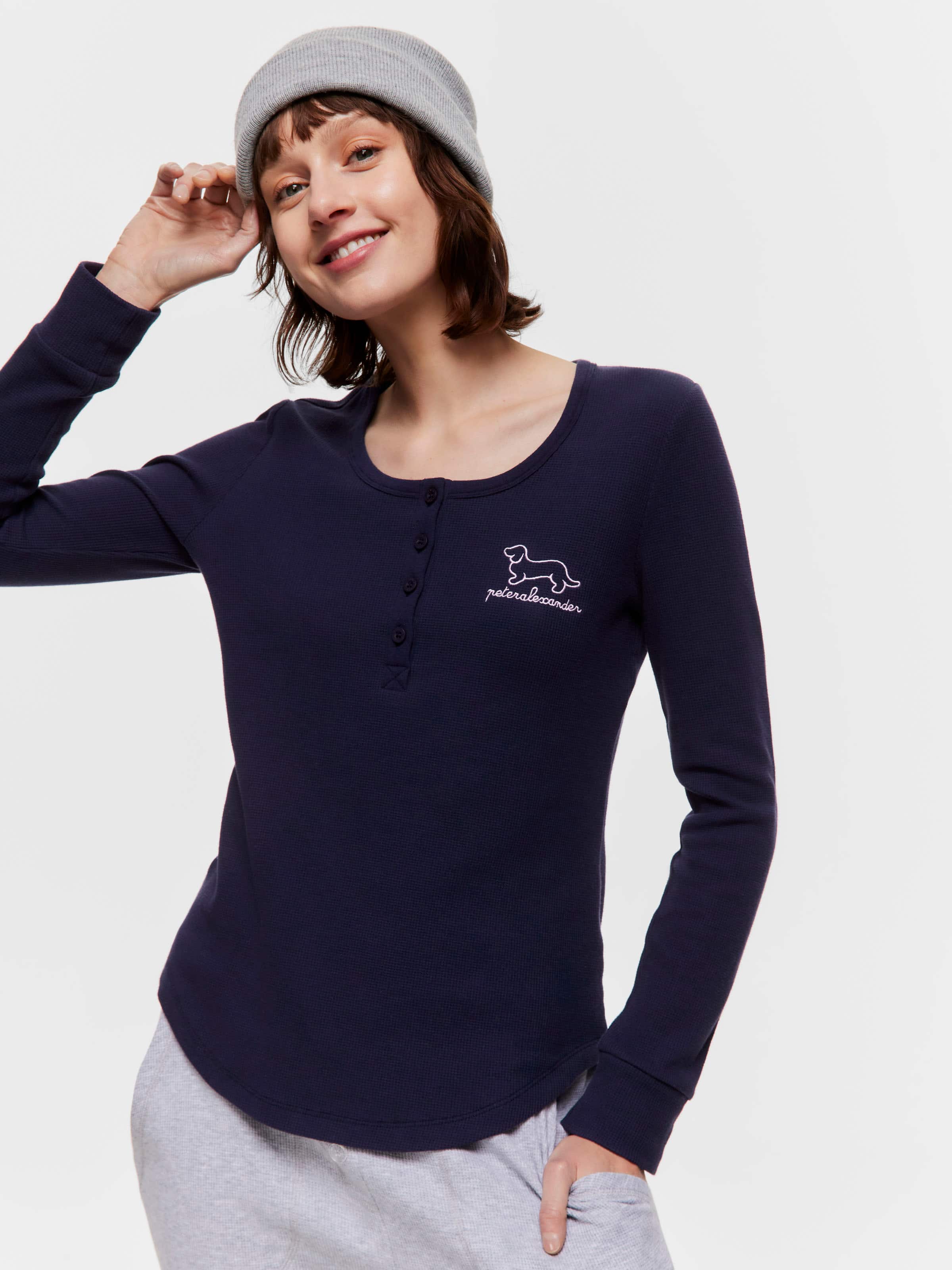Navy Waffle Henley Top