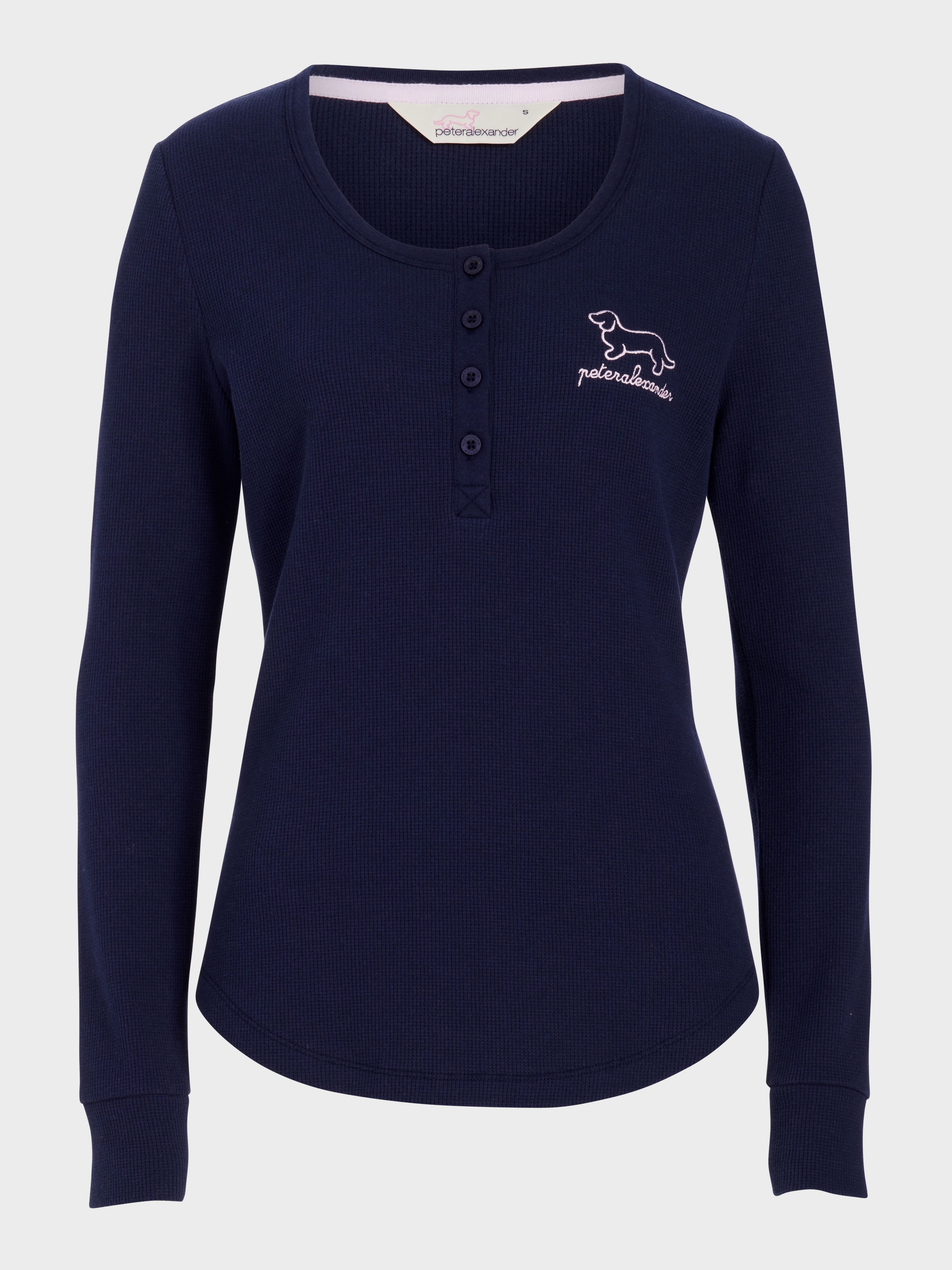 Image for Navy Waffle Henley Top from Peter Alexander
