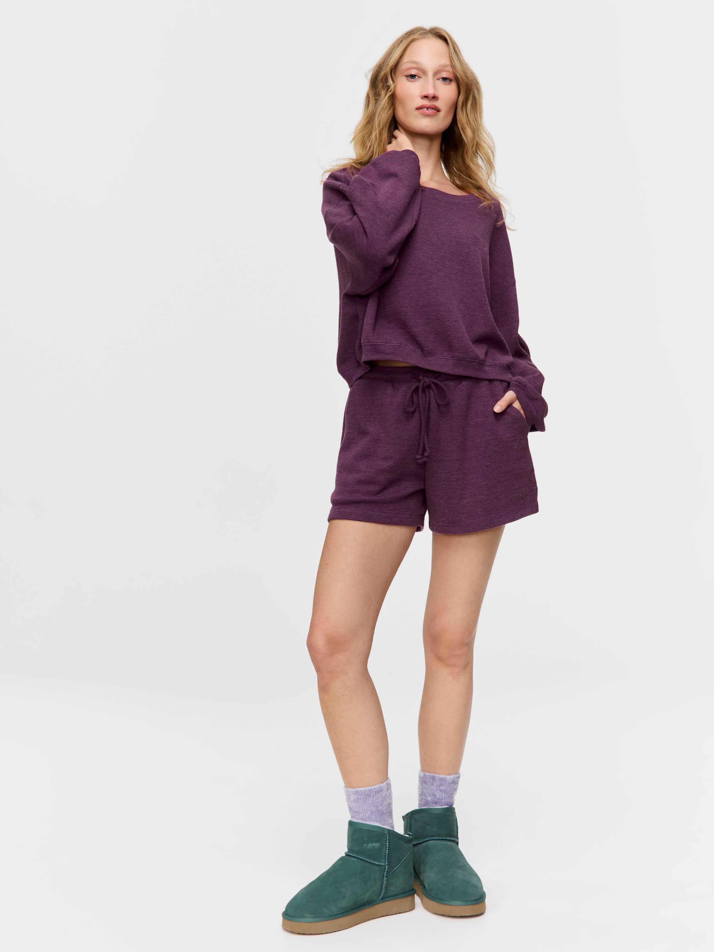 Crop Waffle Long Sleeve Top