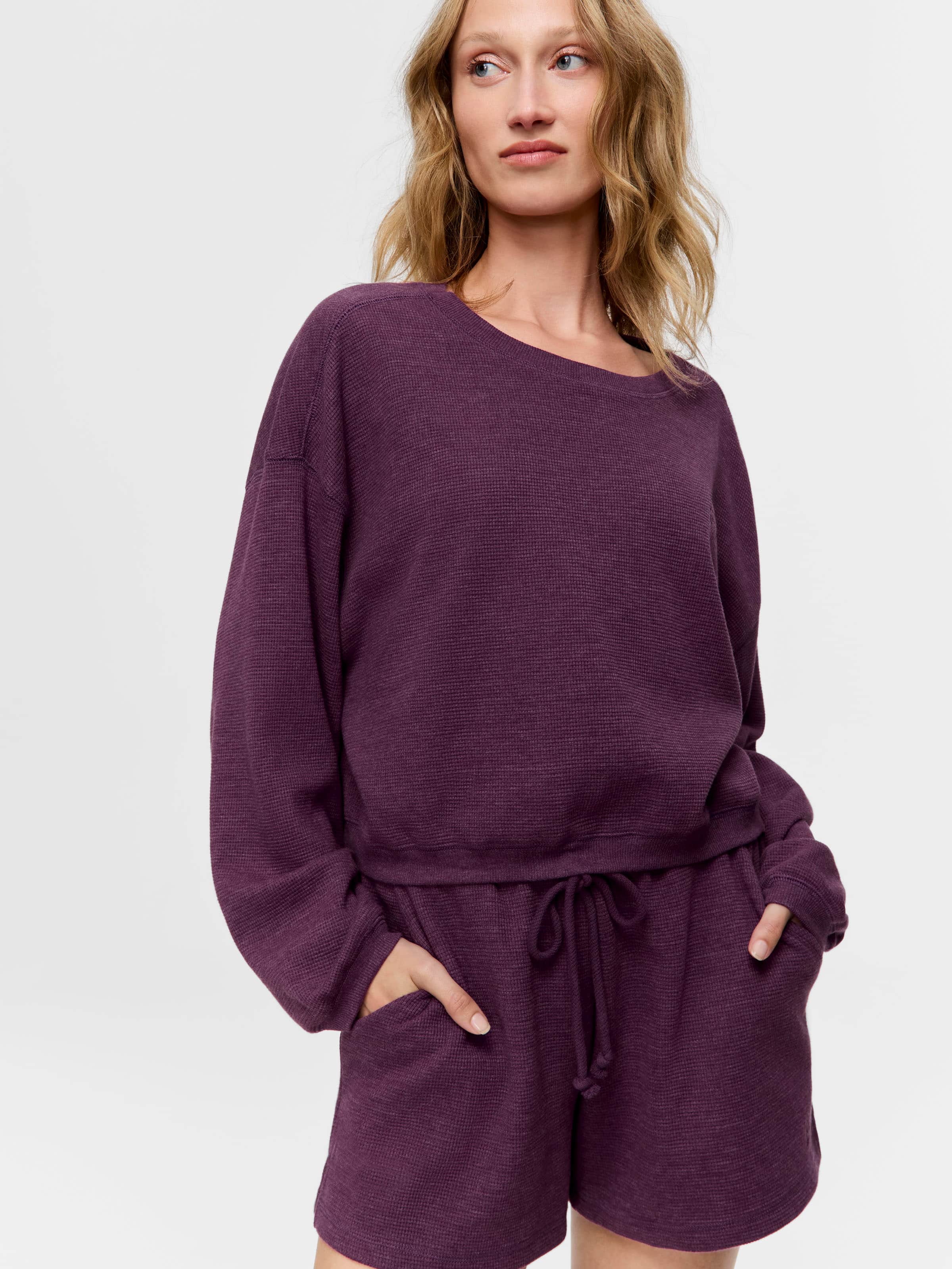 Crop Waffle Long Sleeve Top