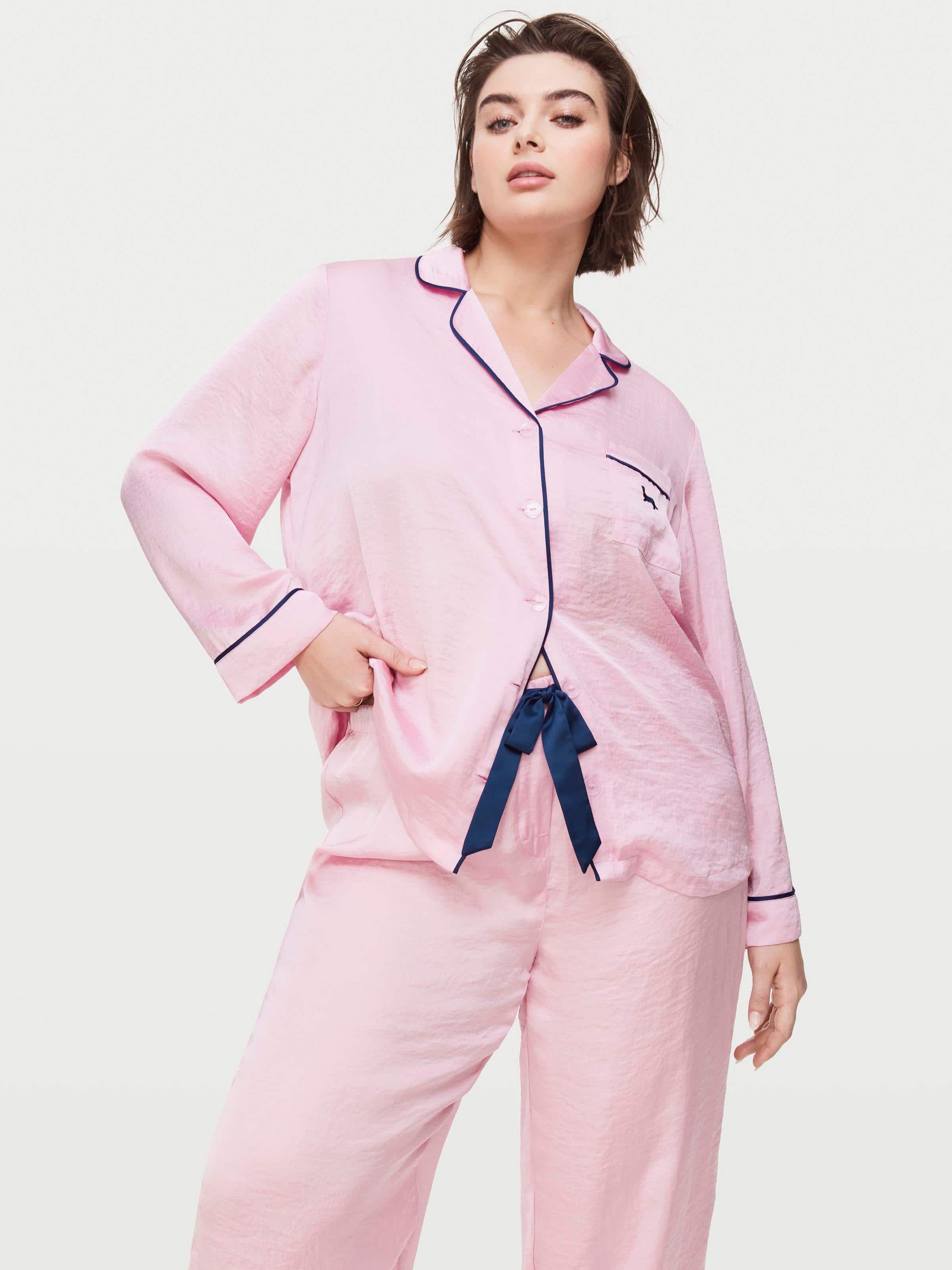 P.A. Plus Long Chic Pink Satin Pj Set