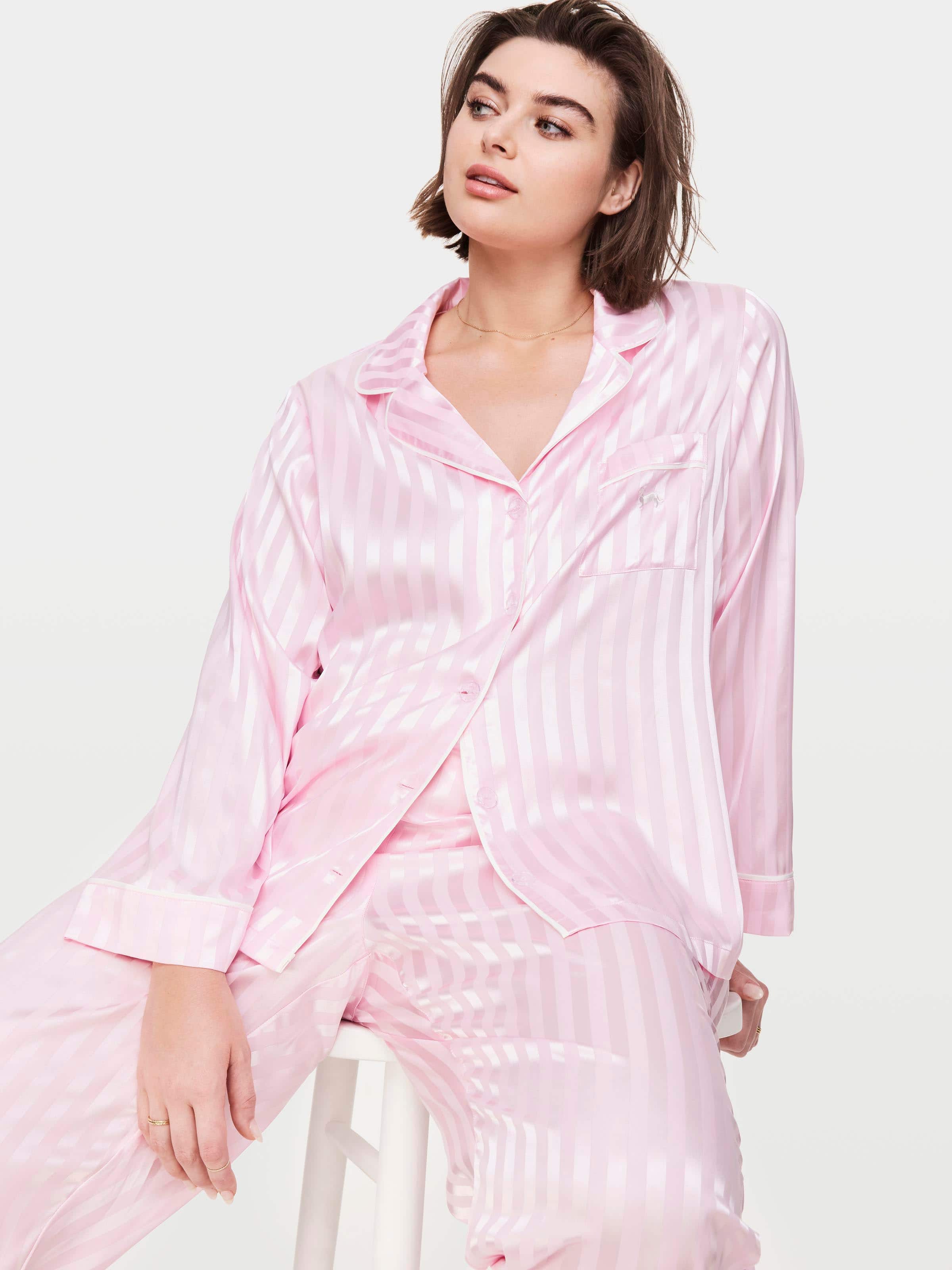 P.A. Plus Long Pink Chic Stripe Pj Set