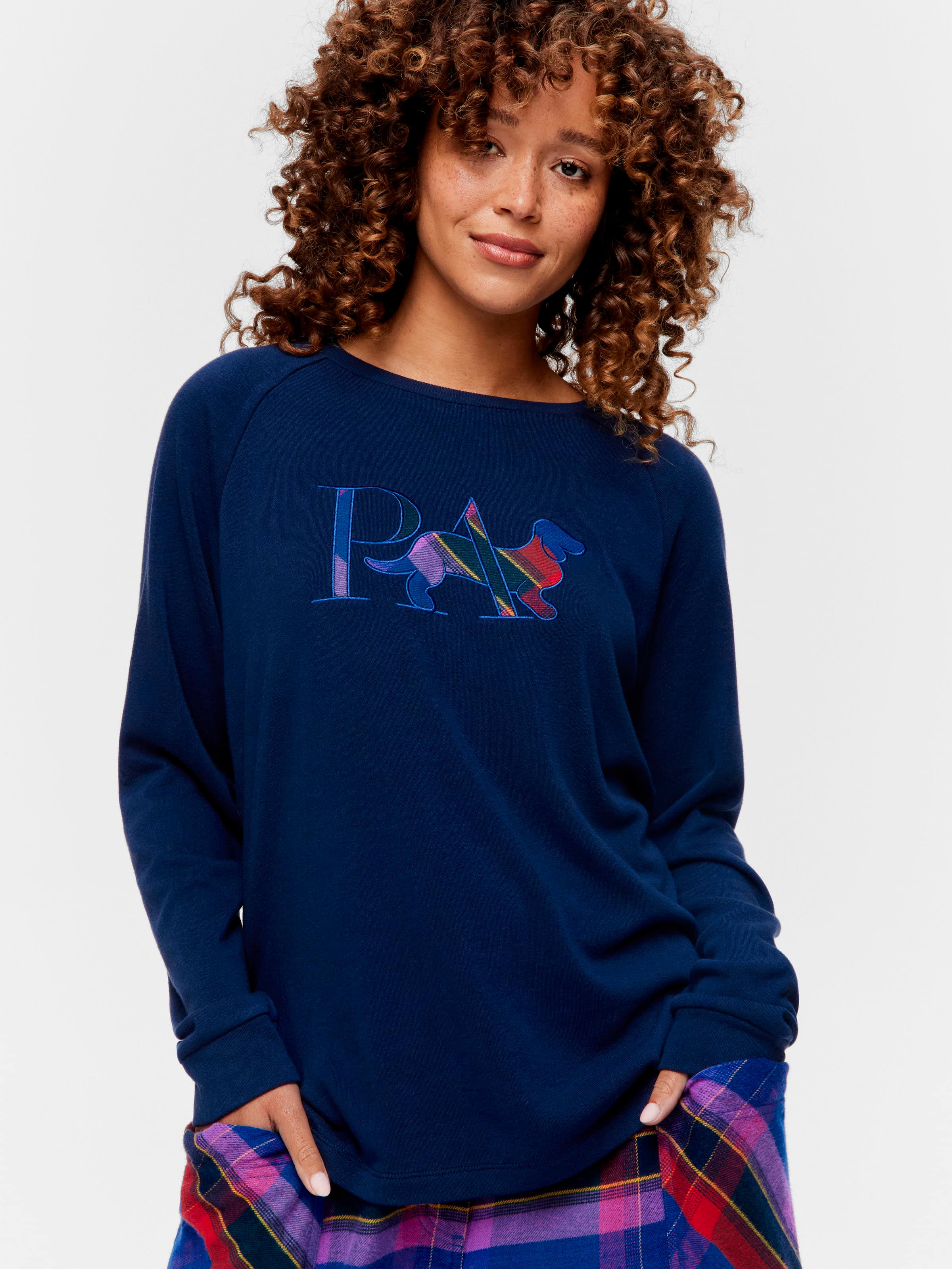 Navy Check Sweater Top