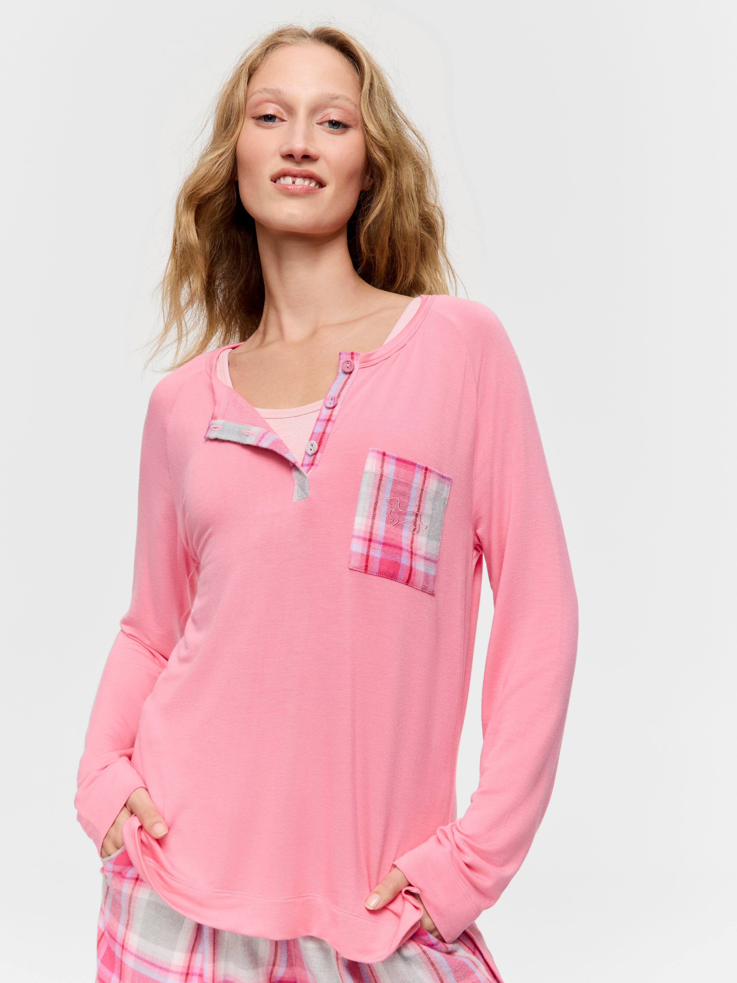 Pink Check Henley Top