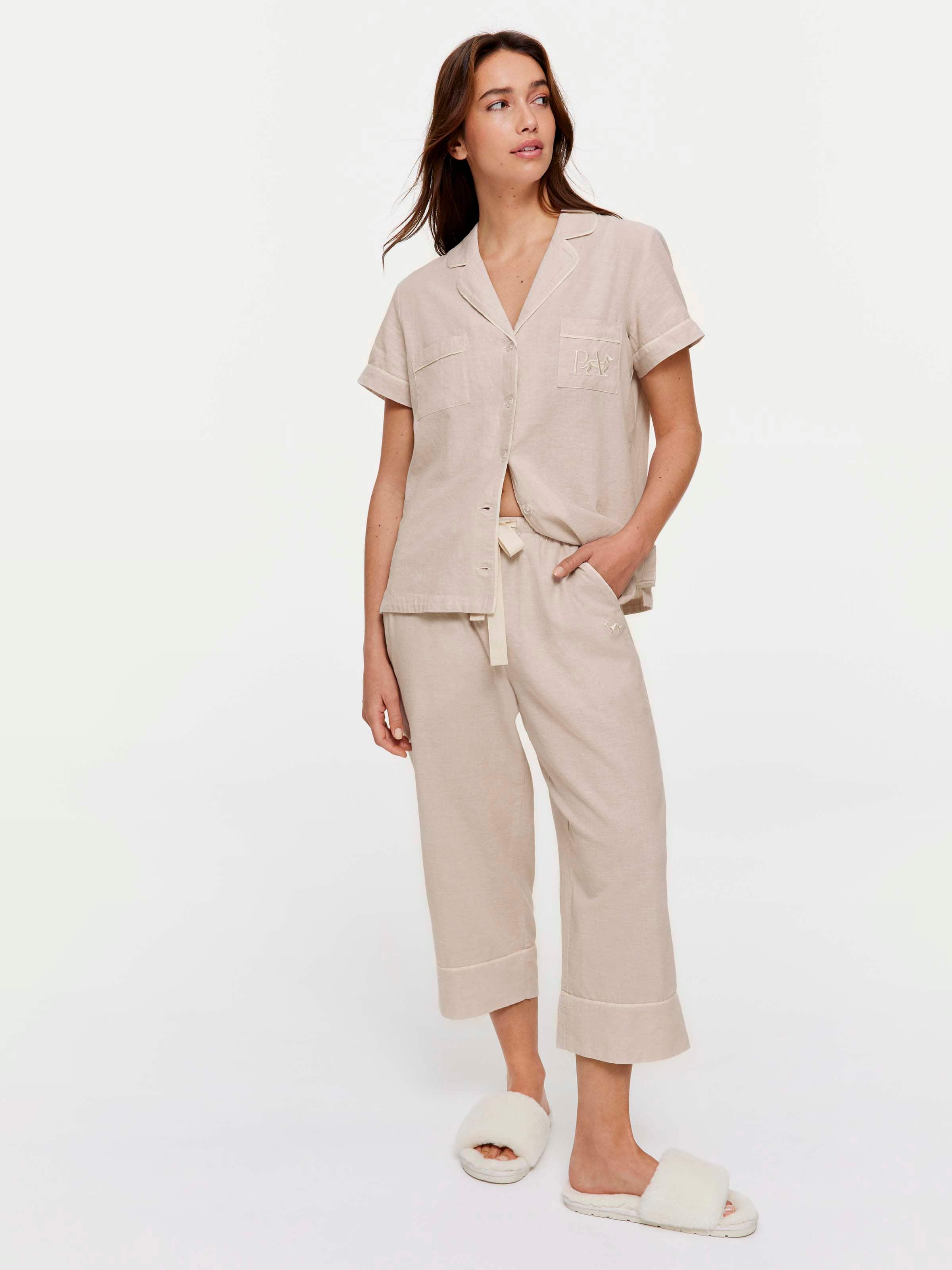 Oatmeal Cotton Linen 3/4 Pj Bottom