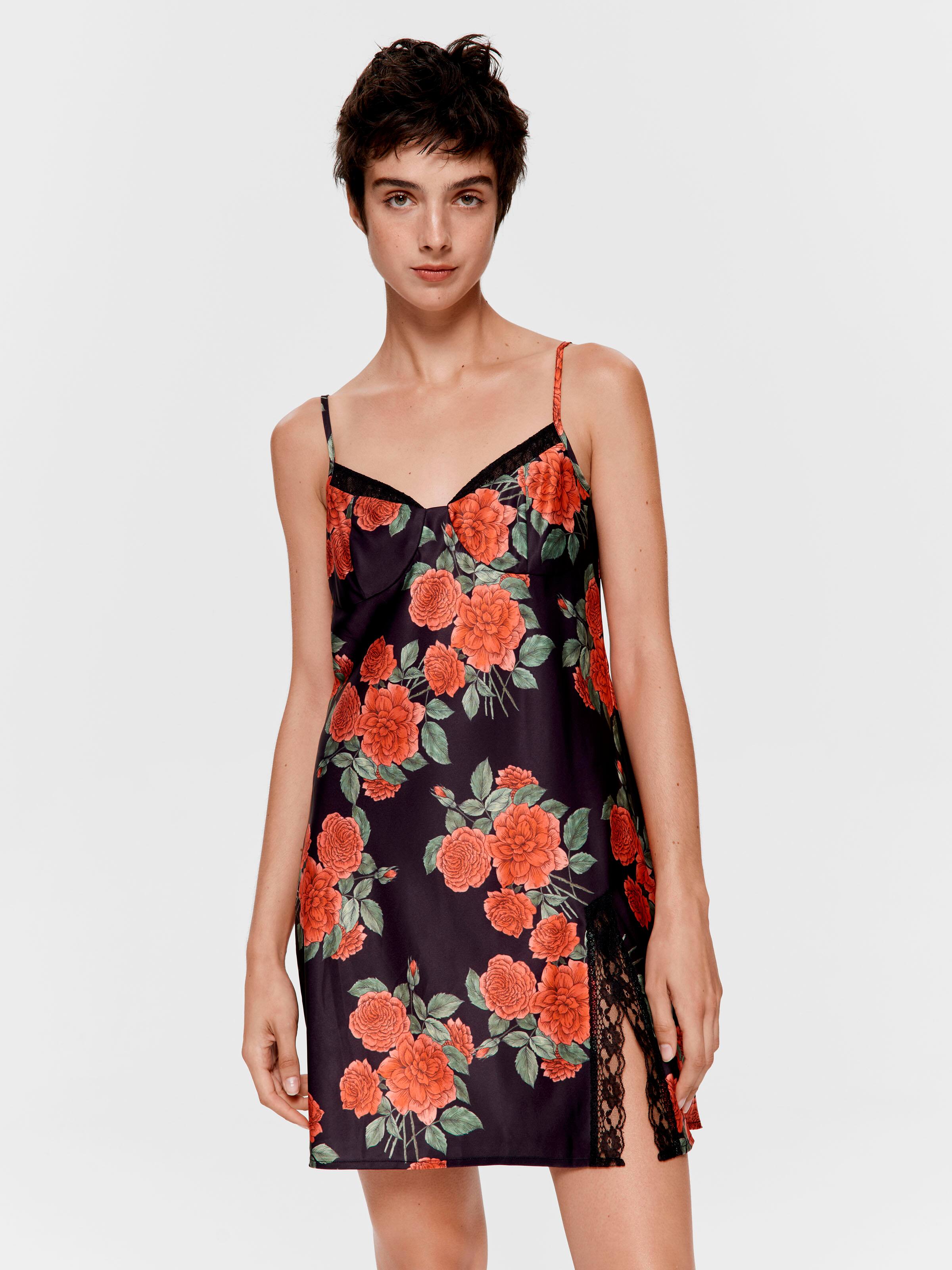 Rose Lace Trim Satin Slip Nightdress