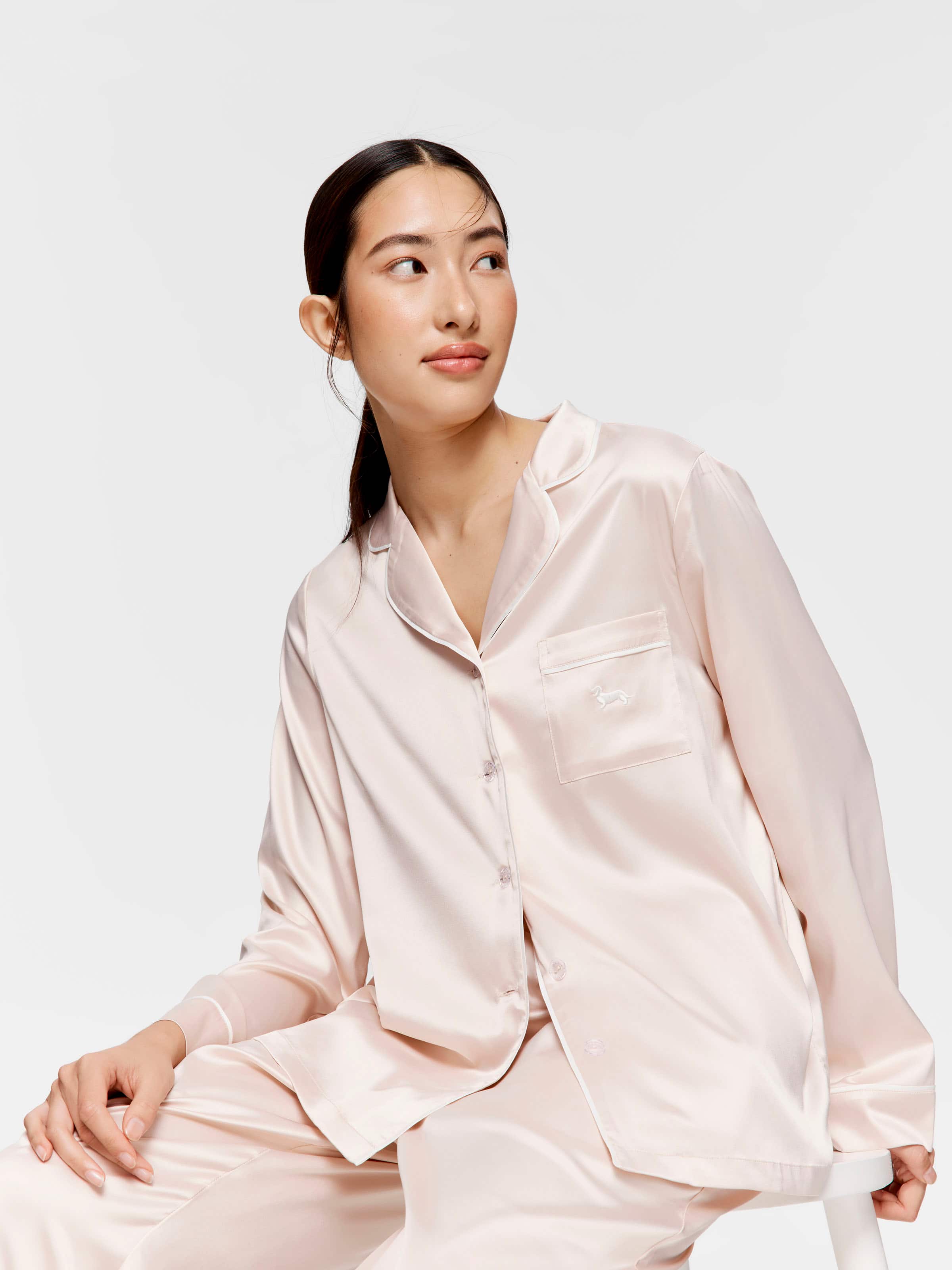 Long Nude Chic Satin Pj Set