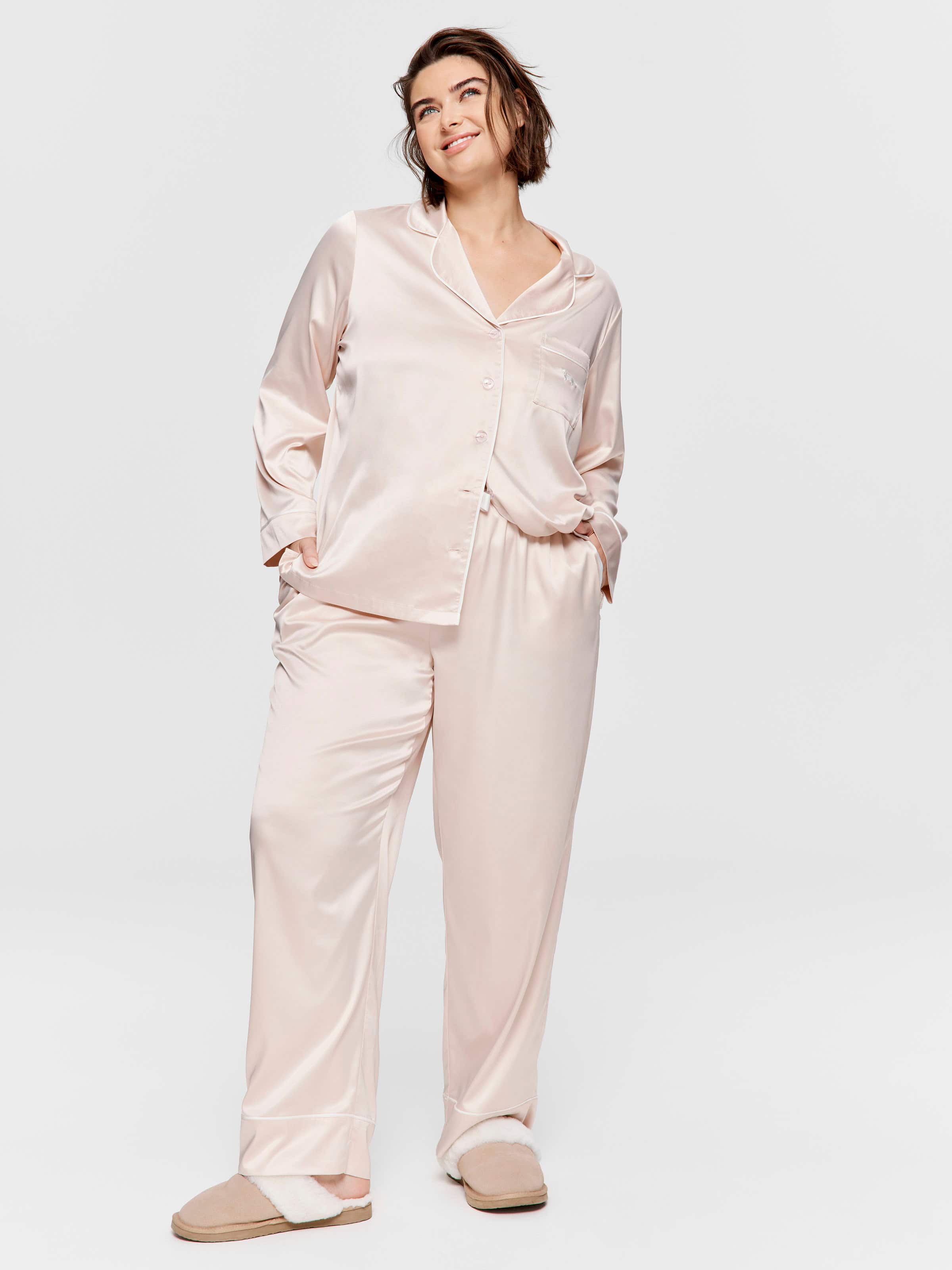 P.A. Plus Long Nude Chic Satin Pj Set