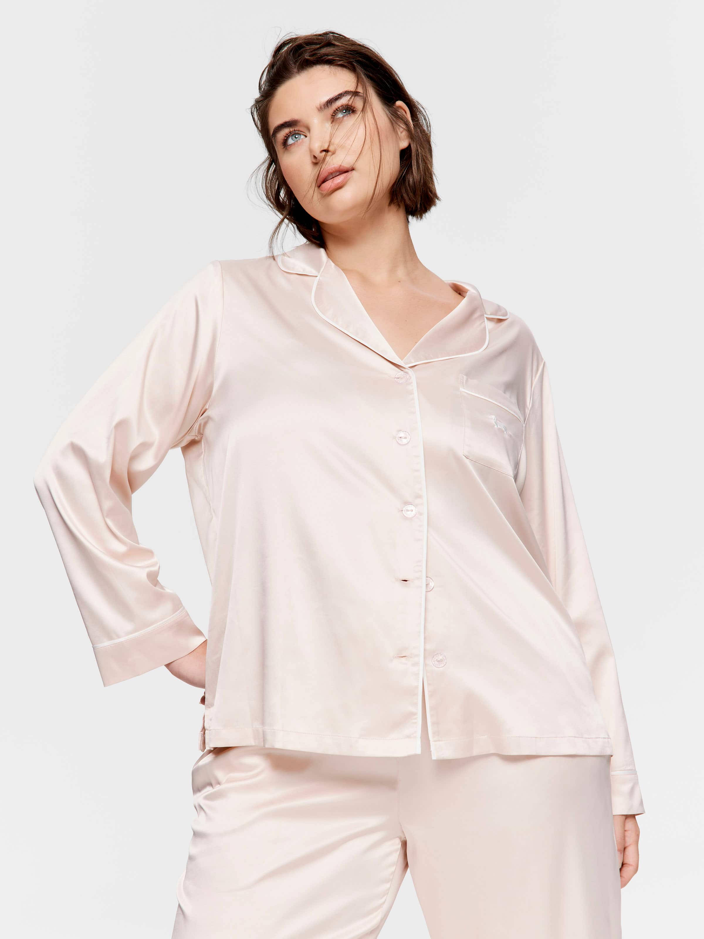 P.A. Plus Long Nude Chic Satin Pj Set