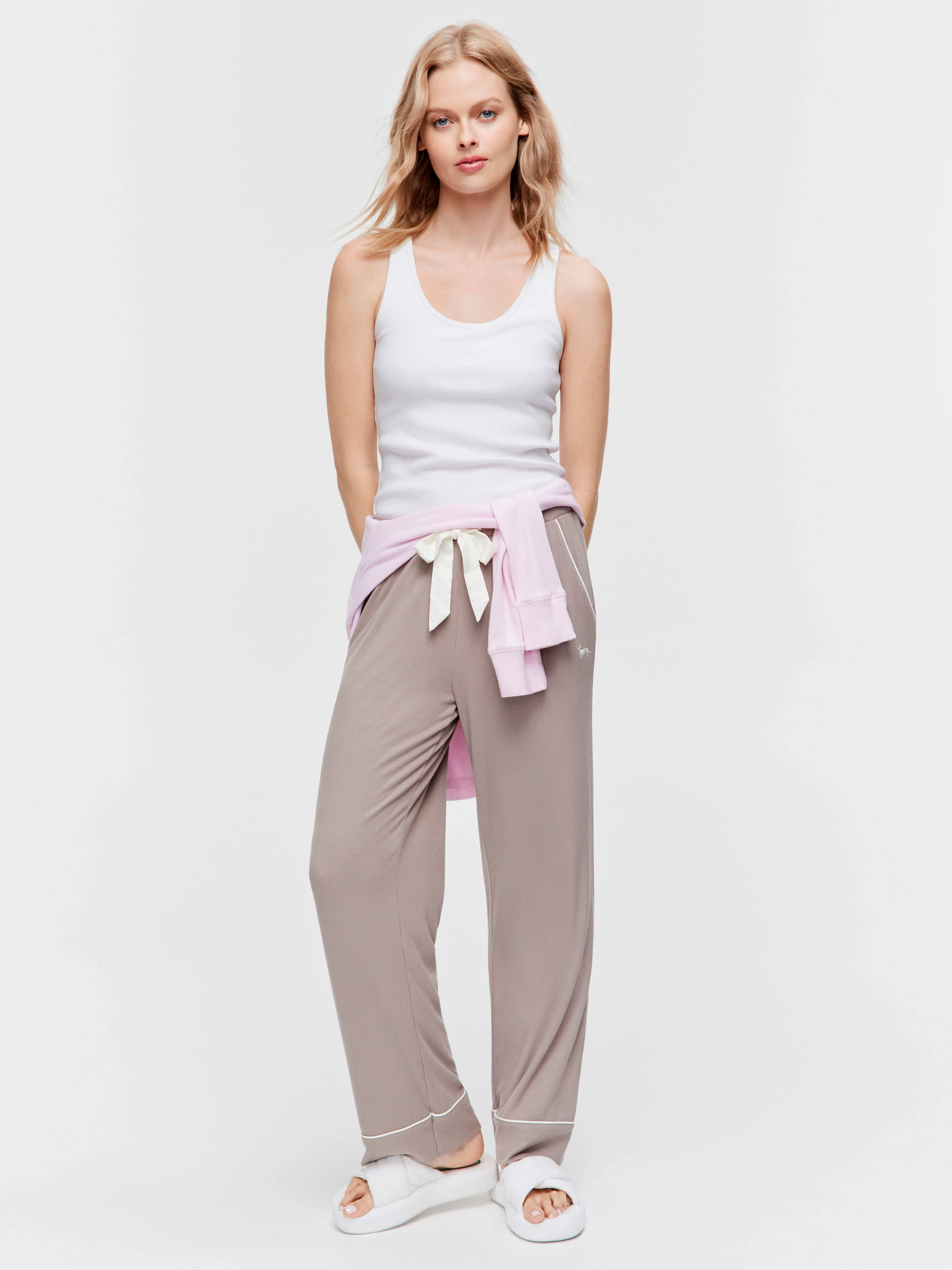 Stone Bamboo Rib Straight Leg Pj Bottom