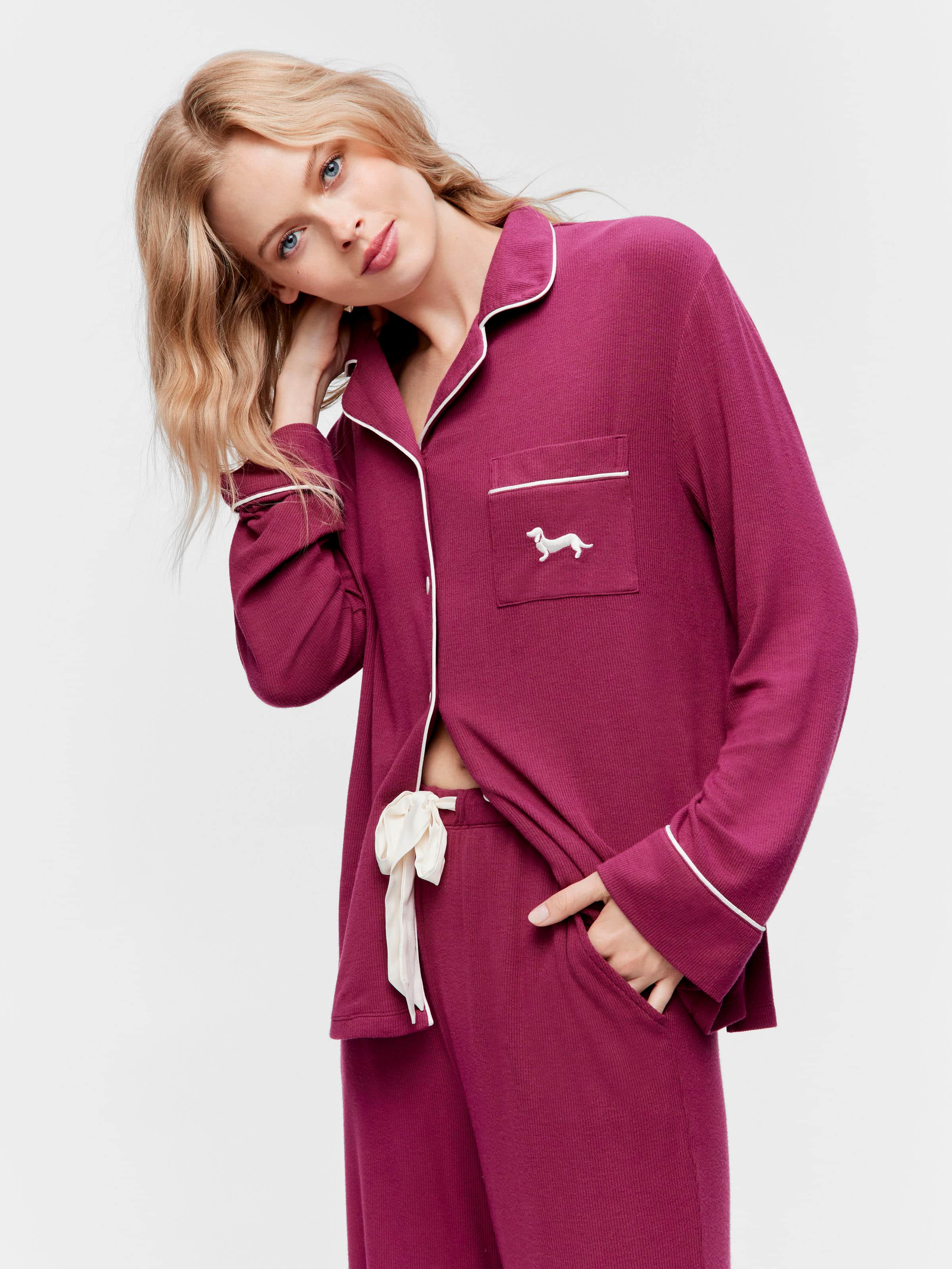 Cherry Rib Long Pj Set