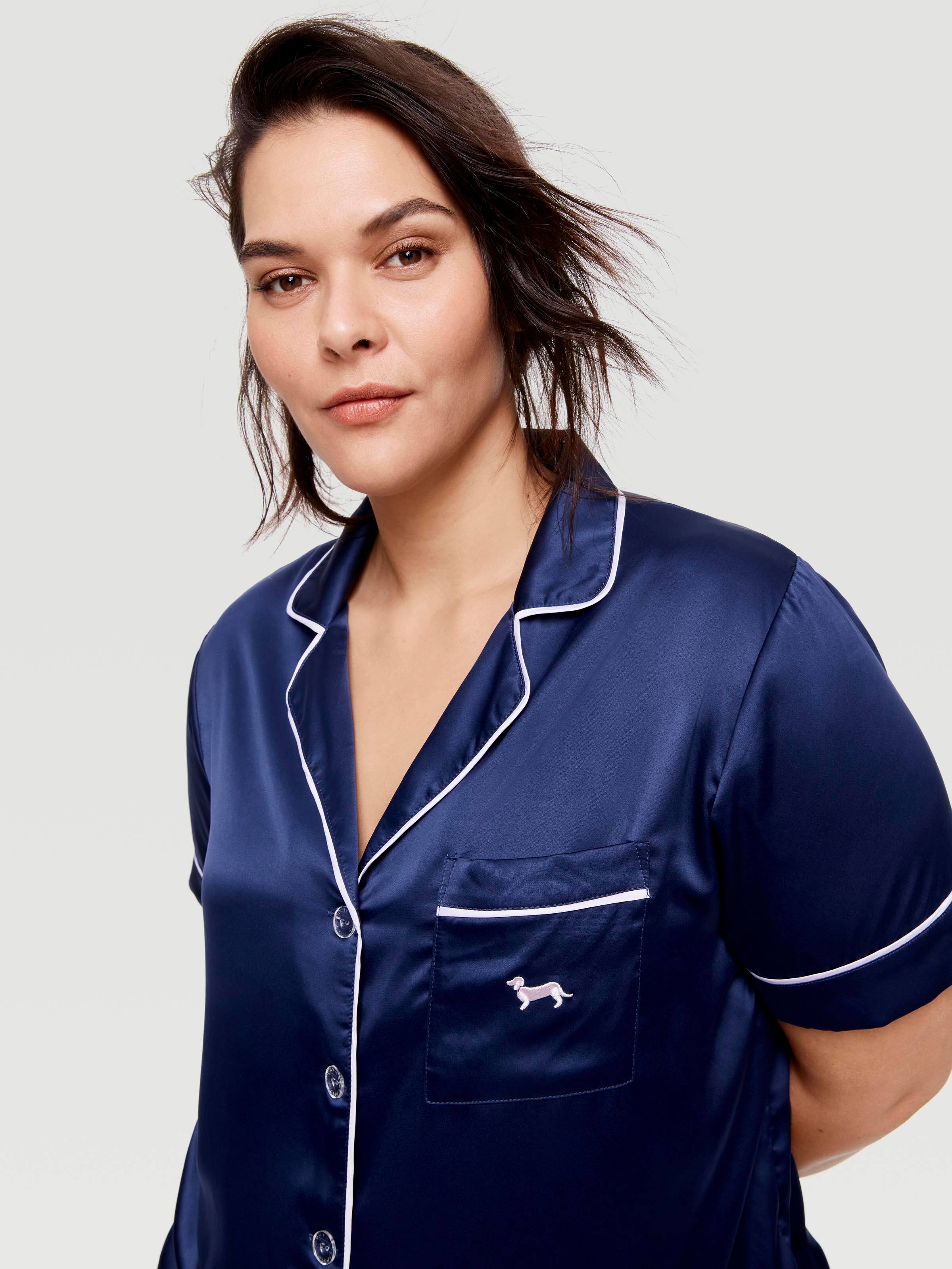 P.A. Plus Navy Tux Luxe Satin Short Sleeve Shirt
