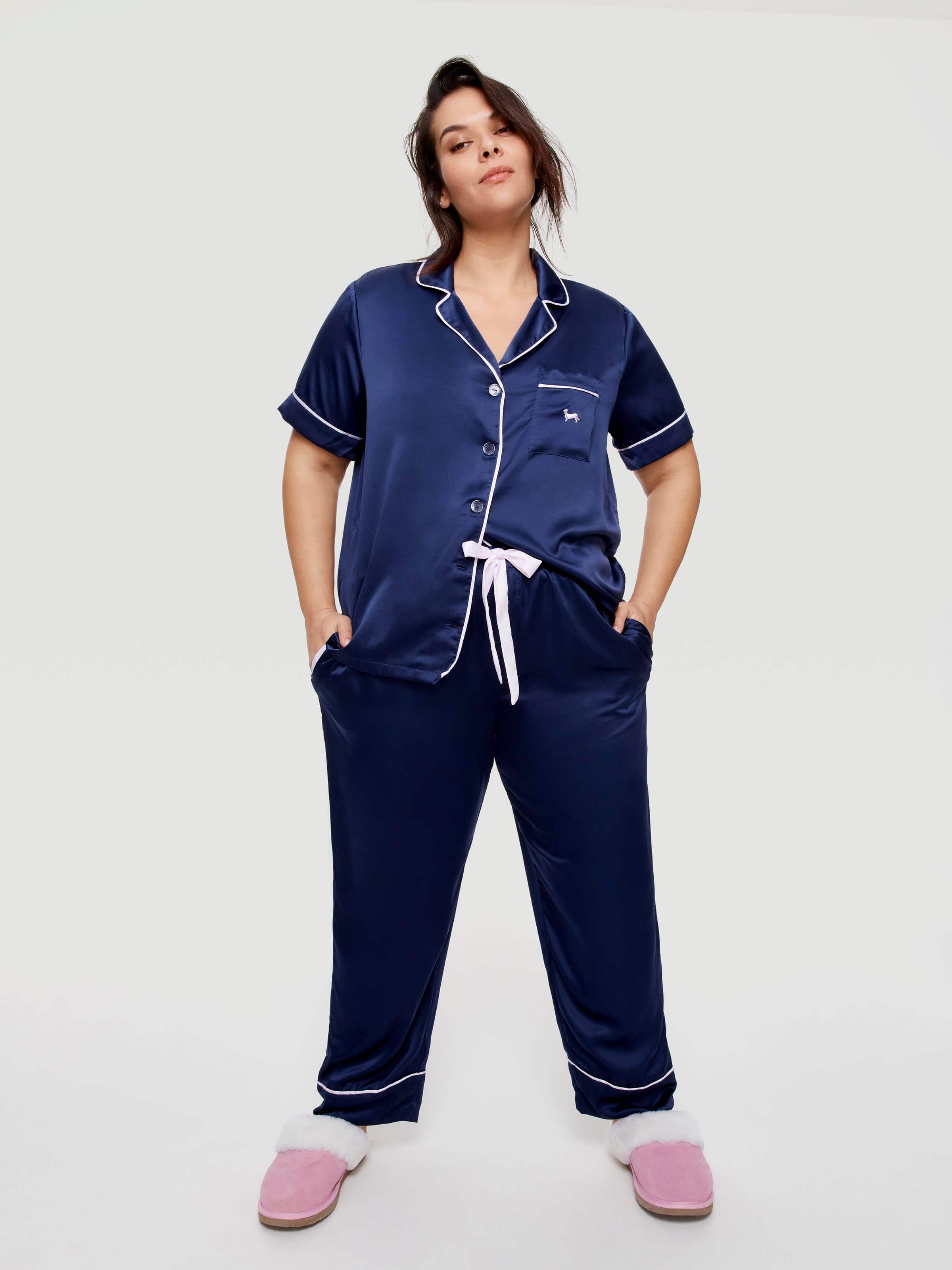 P.A. Plus Navy Tux Luxe Satin Pj Bottom