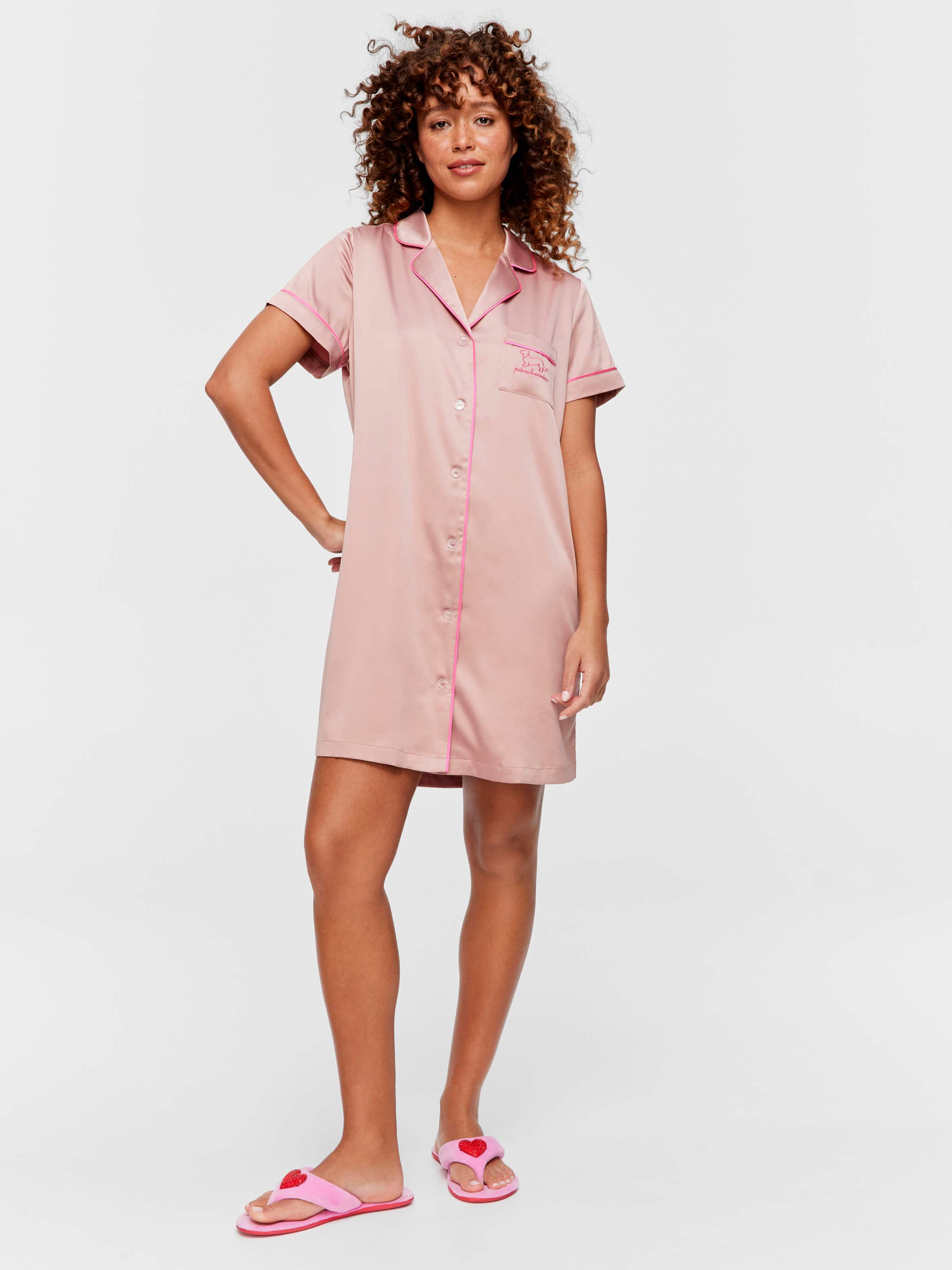 Peach Satin Short Sleeve Nightshirt