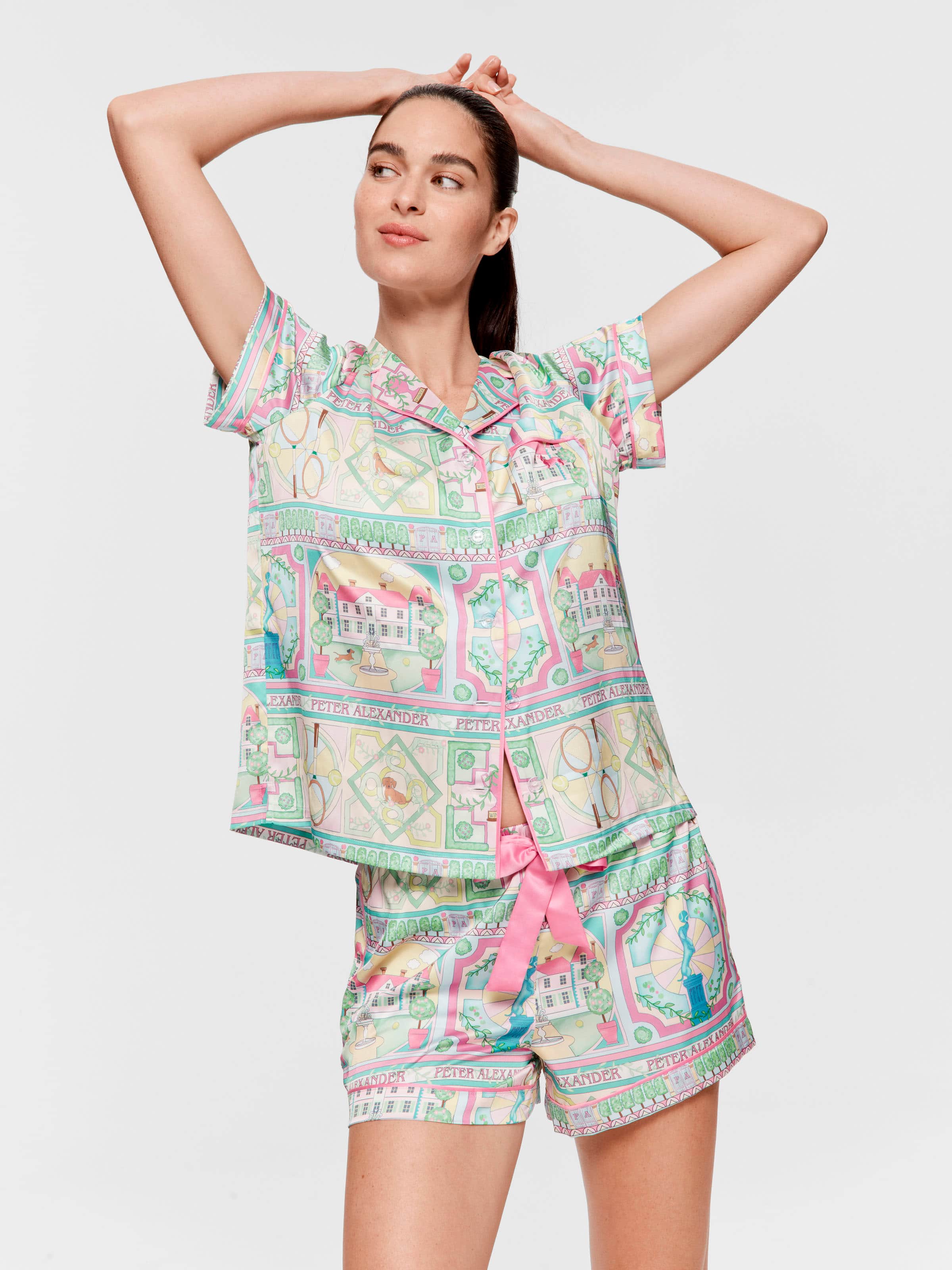 Pastel Garden Satin Shortie Pj Set
