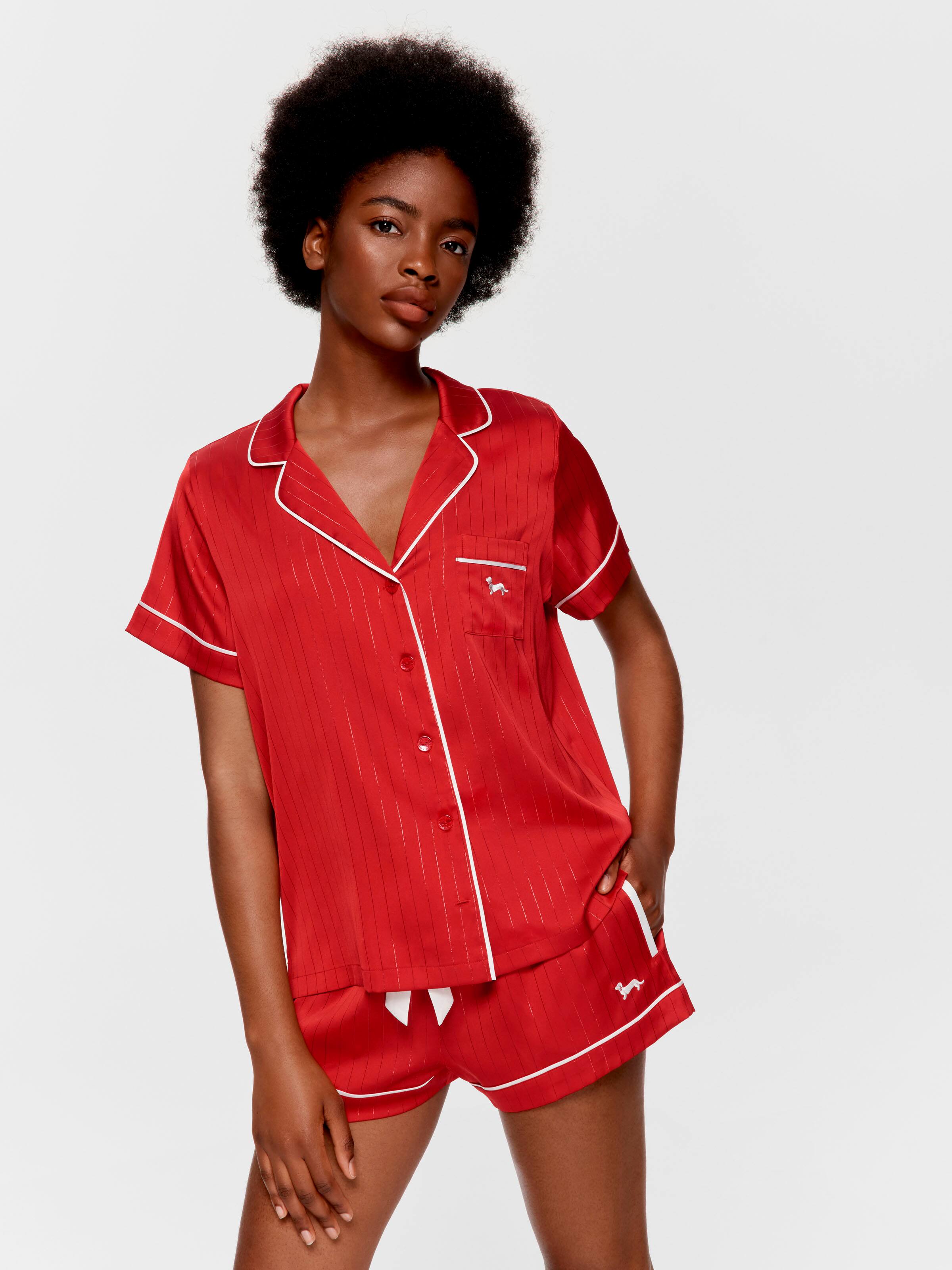 Red Satin Short Sleeve Shirt