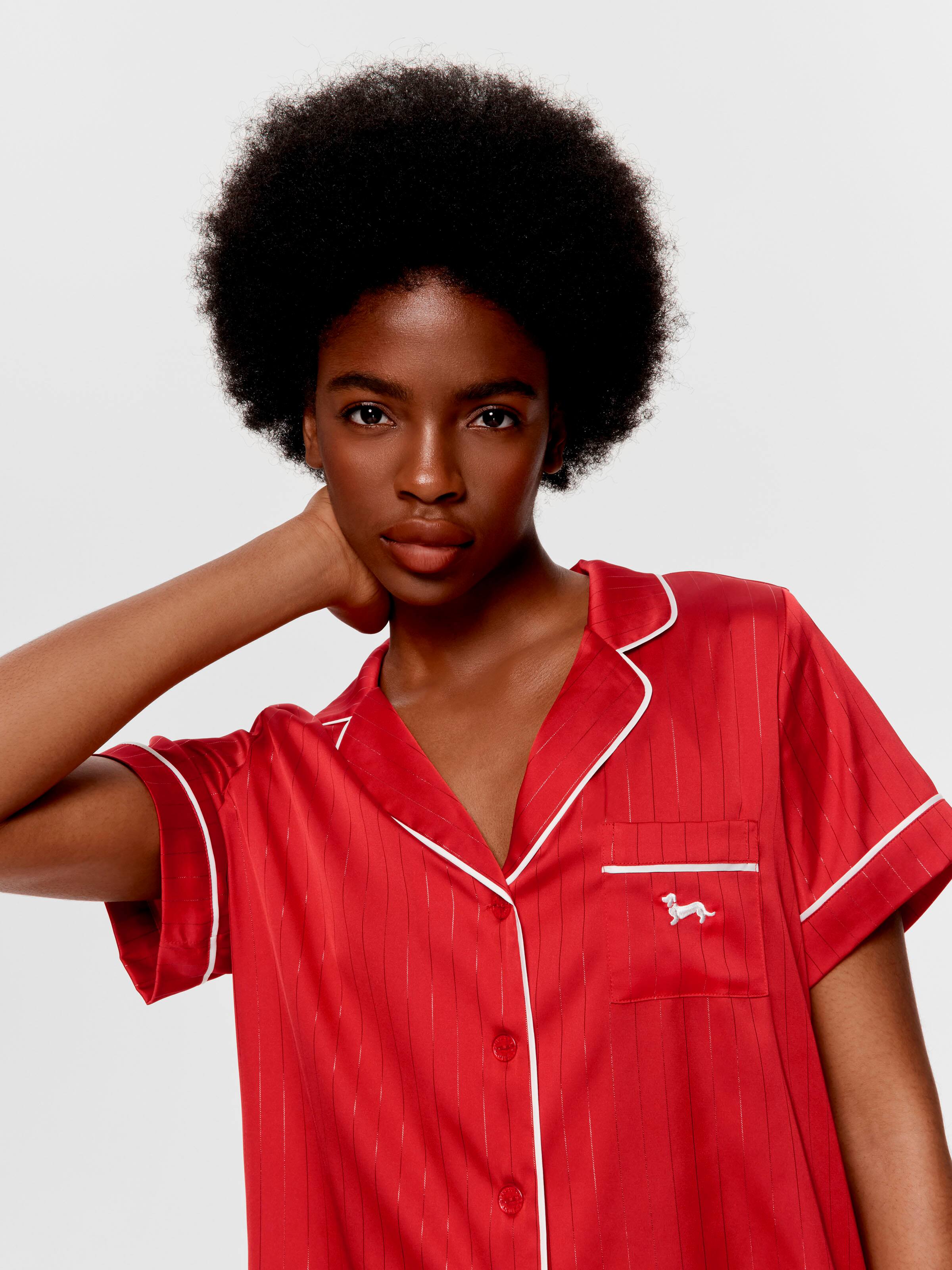 Red Satin Short Sleeve Shirt