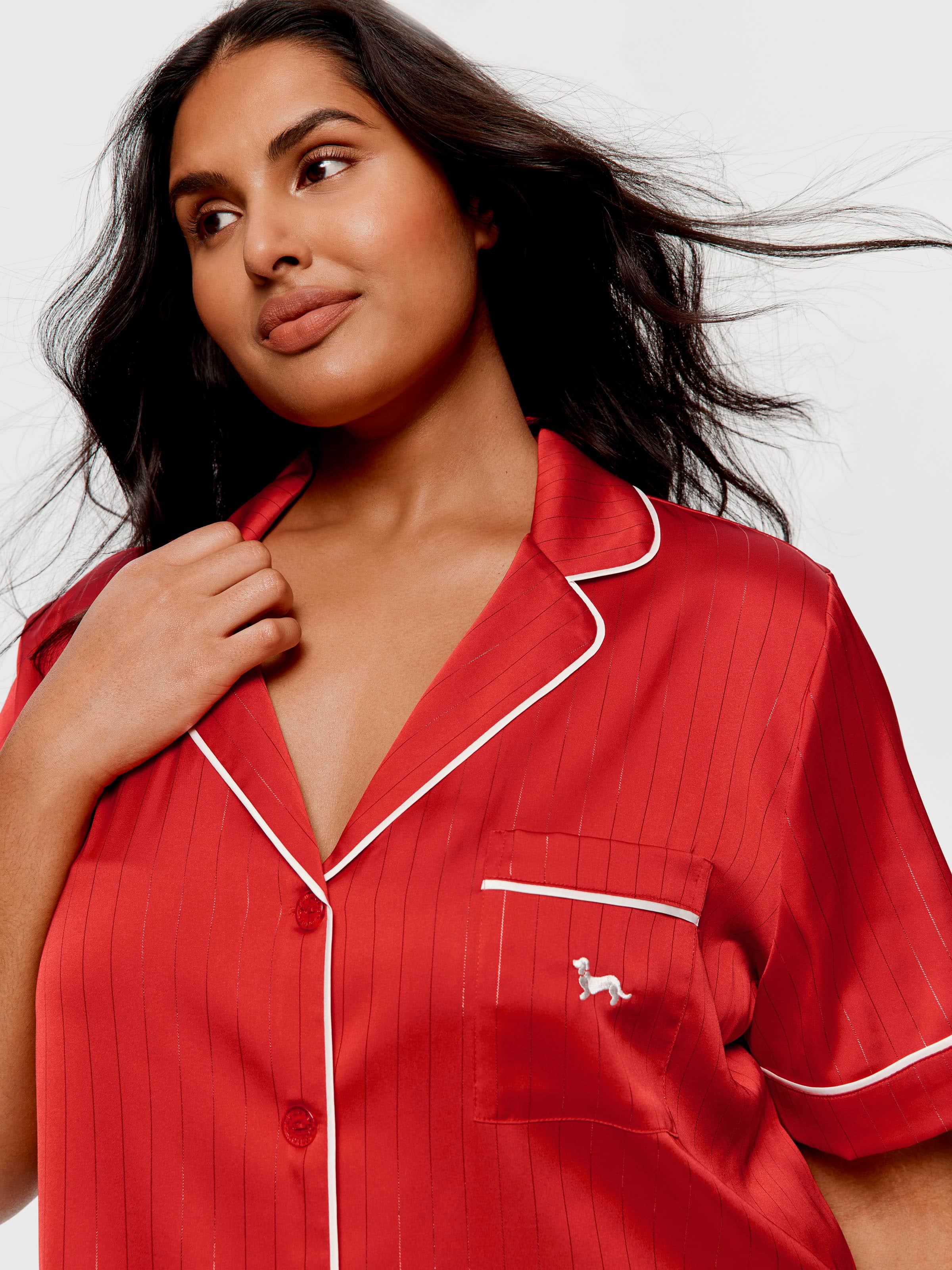 P.A. Plus Red Satin Short Sleeve Shirt