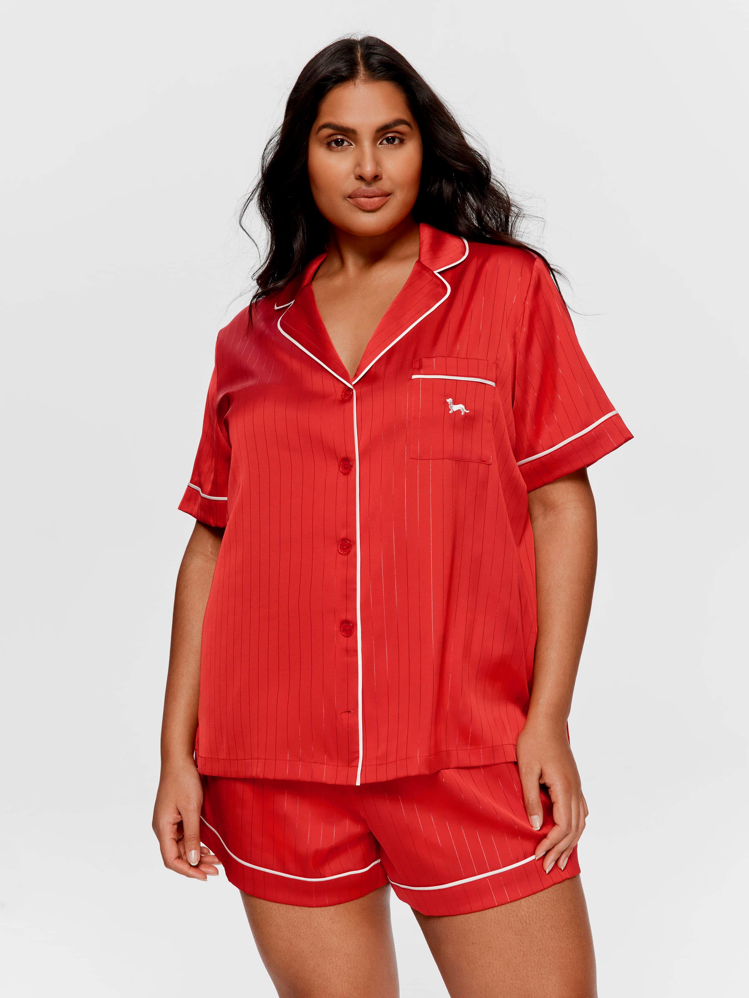 P.A. Plus Red Satin Short Sleeve Shirt