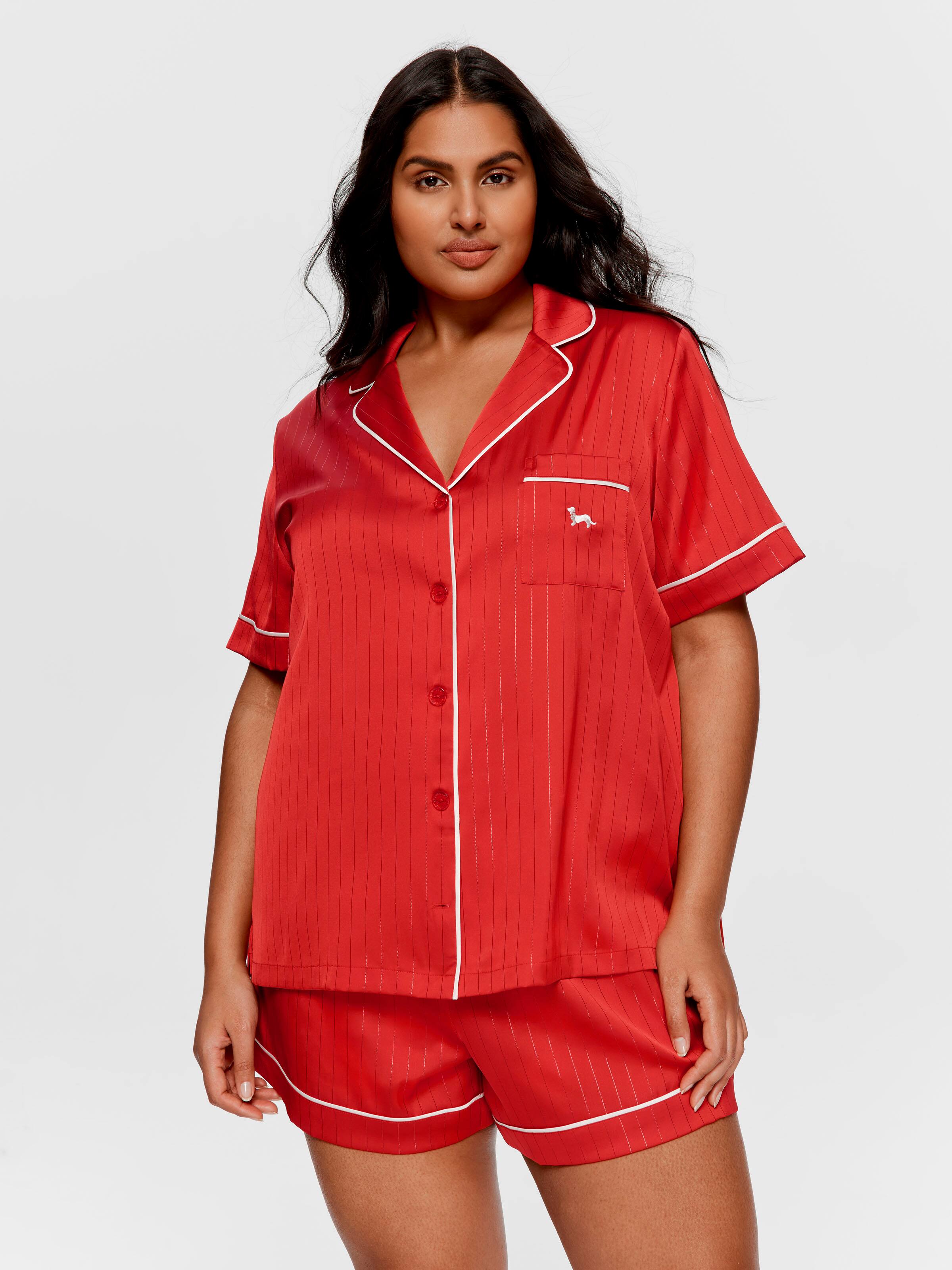P.A. Plus Red Satin Short Sleeve Shirt
