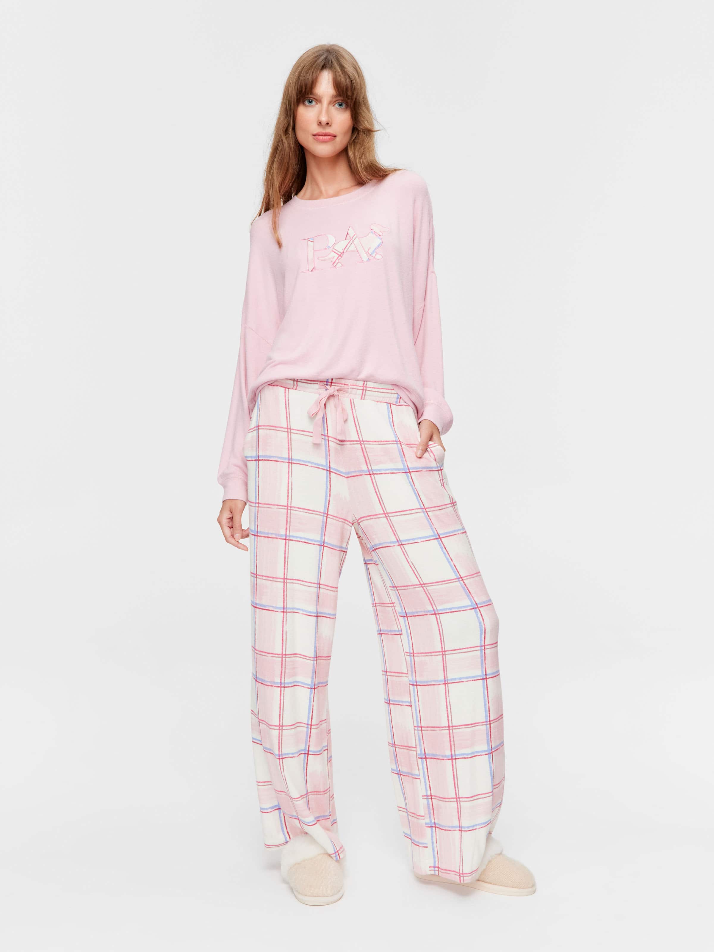 Painted Check Fuzzy Wide Leg