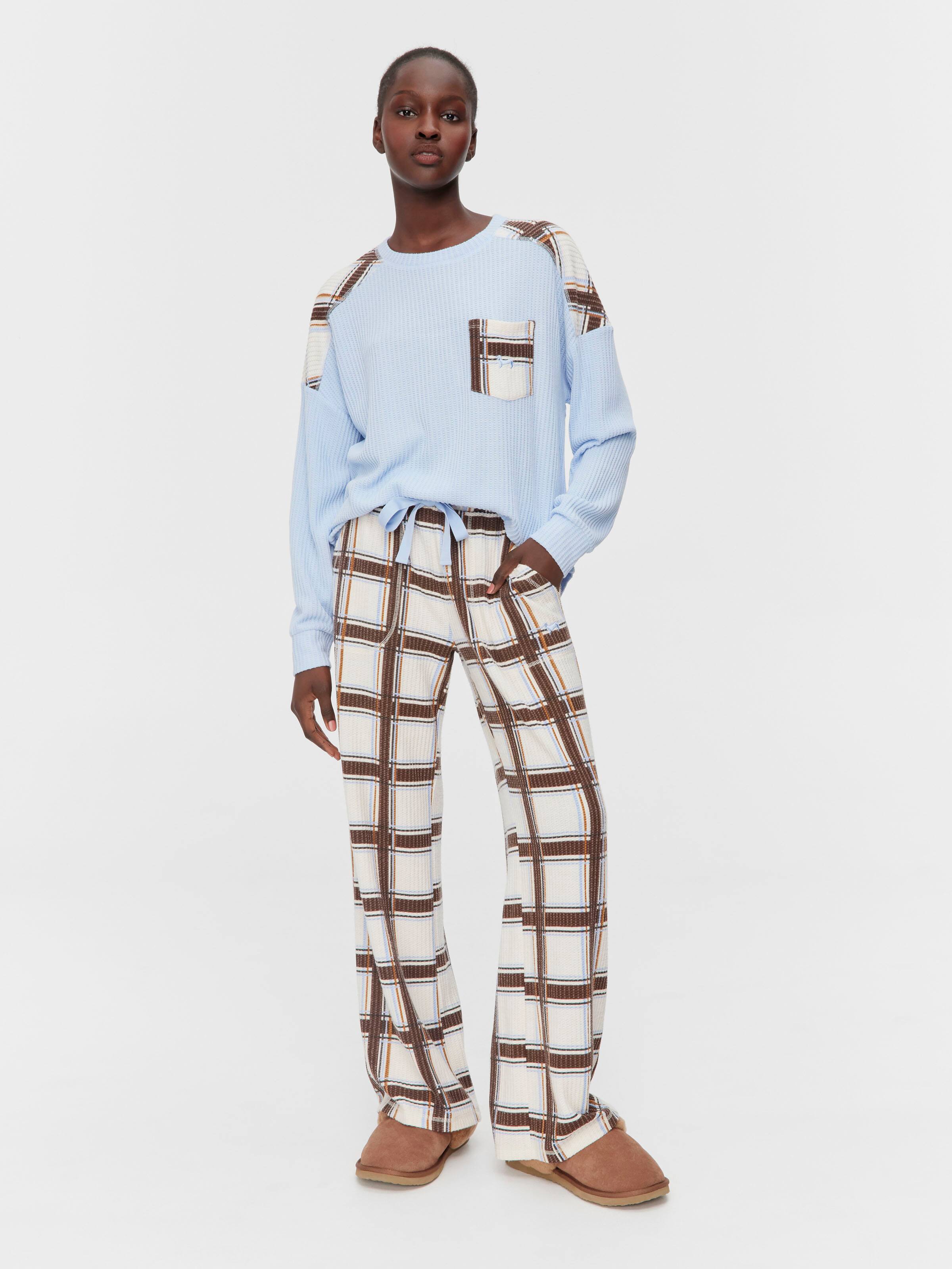 Brushed Waffle Check Wide Leg Pj Bottom