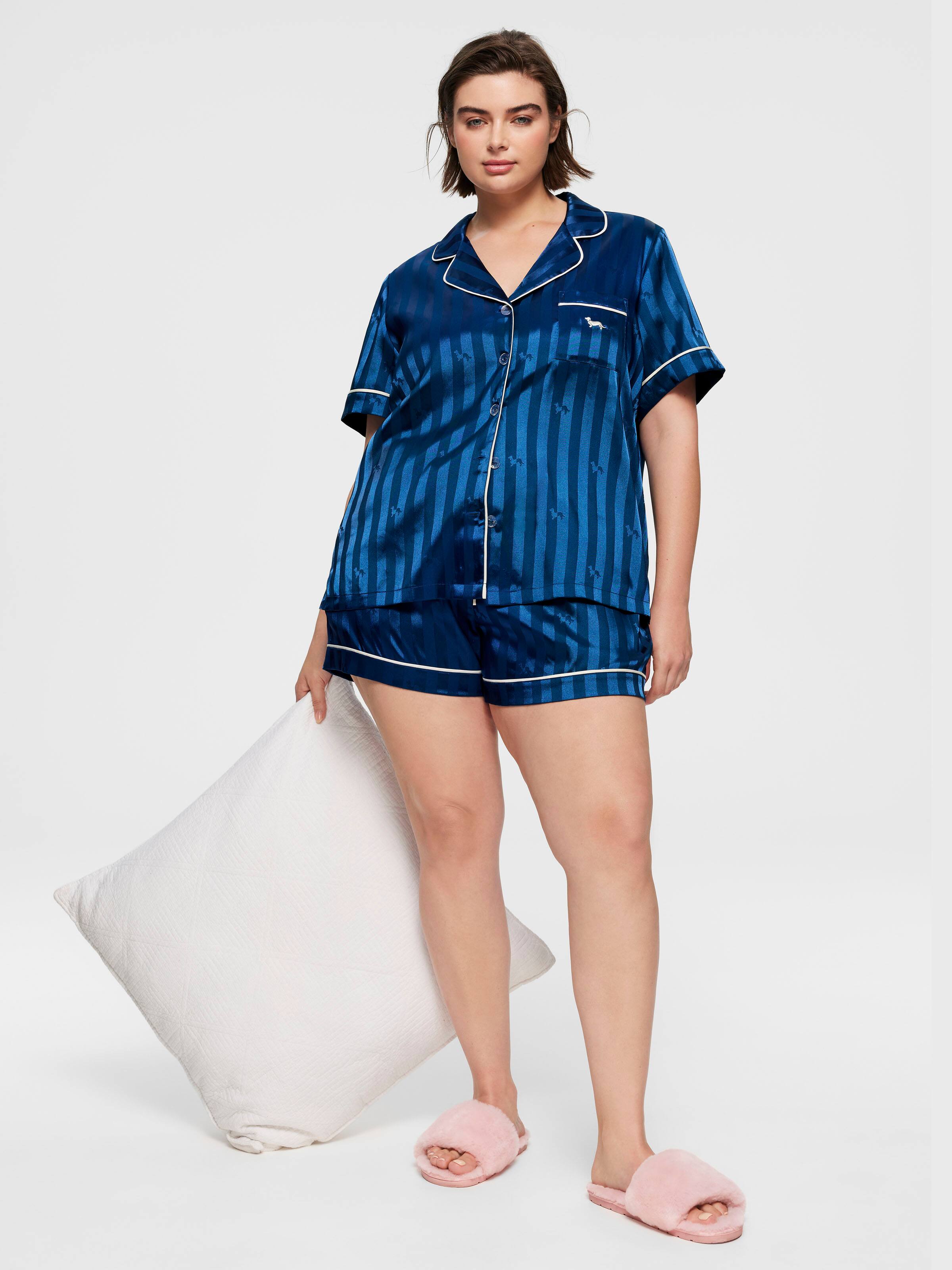 P.A. Plus Navy Penny Chic Satin Stripe Pj Set