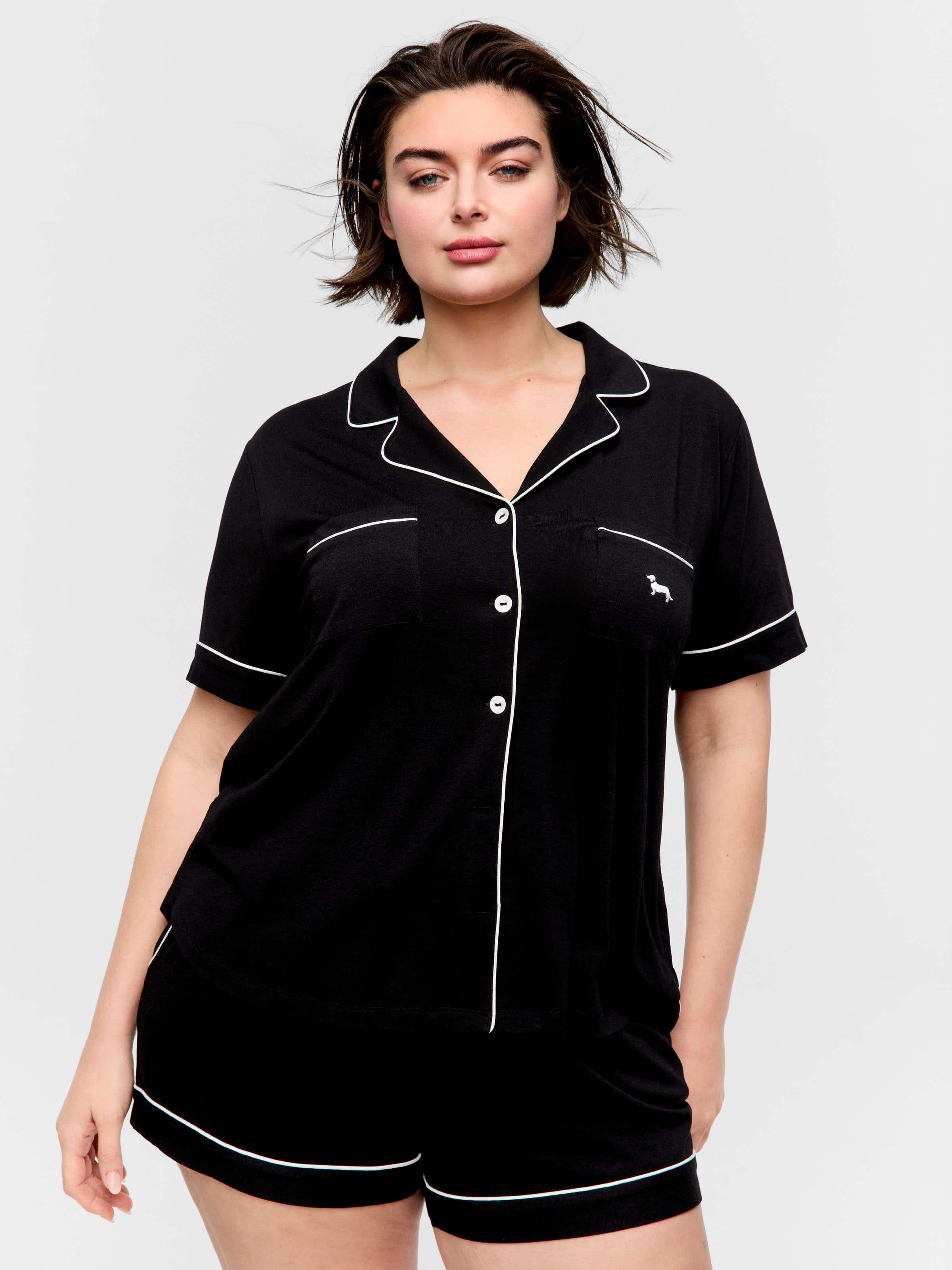 P.A. Plus Black Bamboo Shortie Pj Set