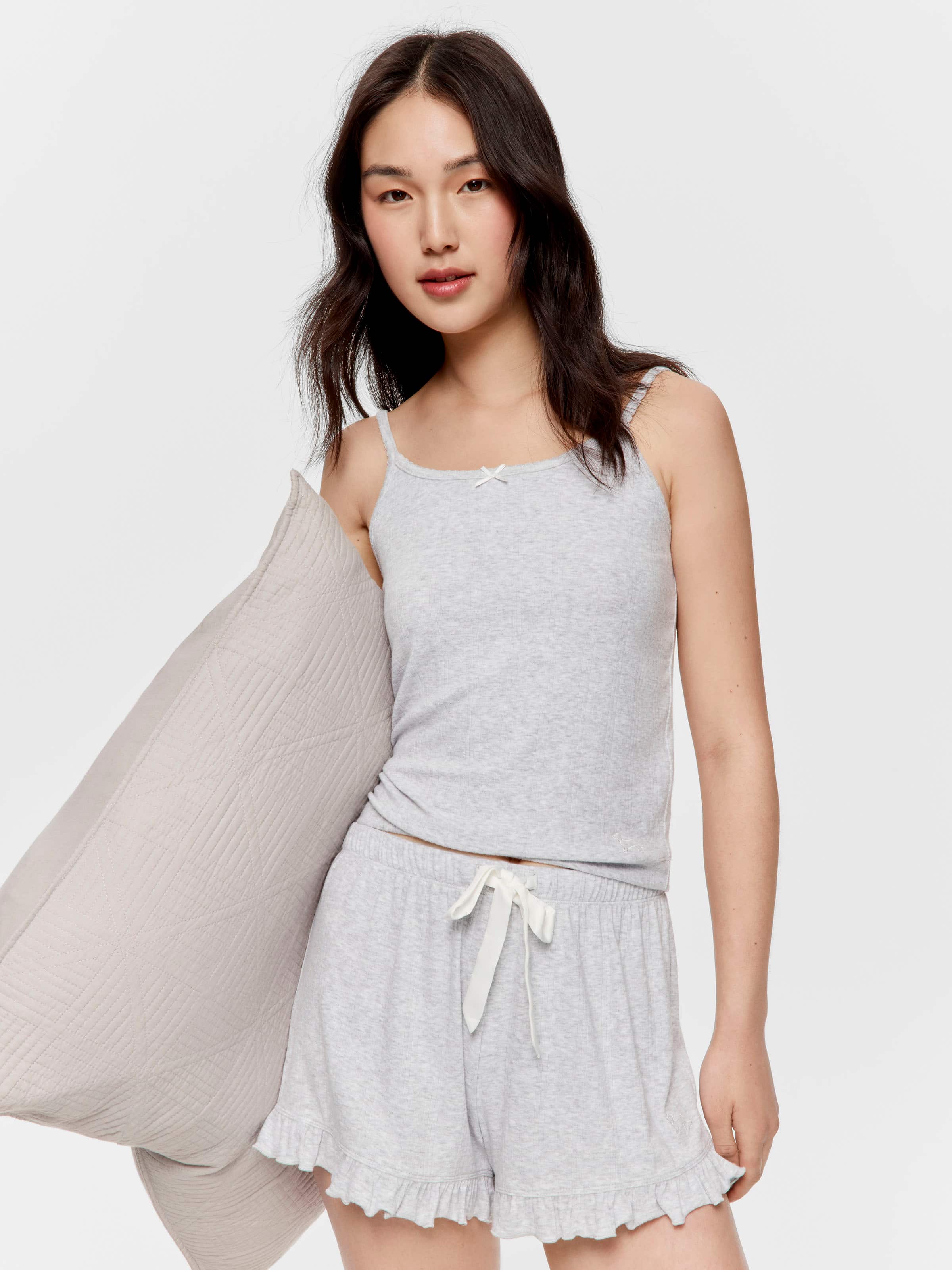 Grey Pointelle Mini Frill Short