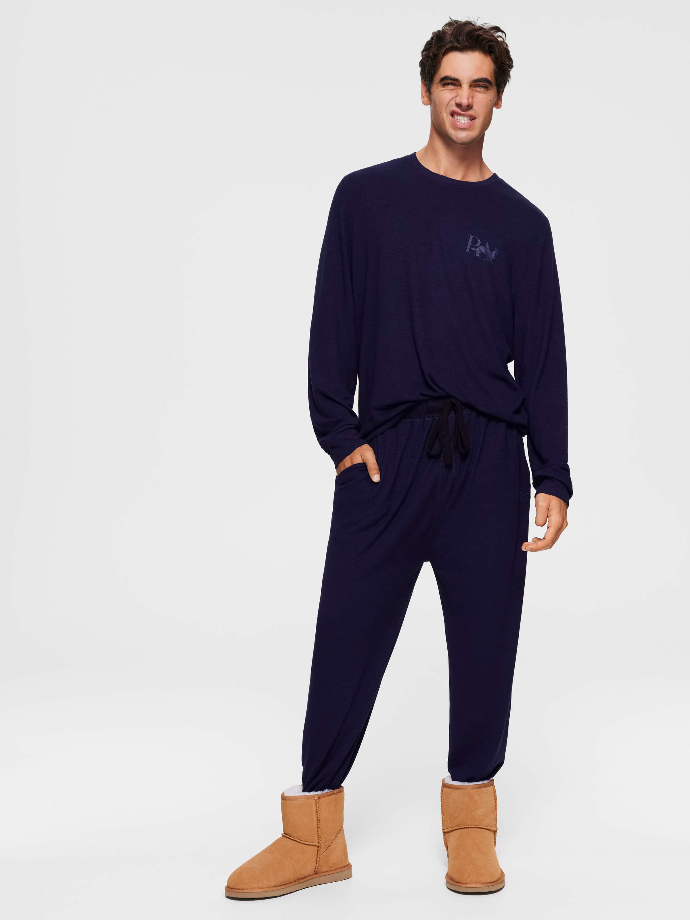 Navy Marle Cuff Pj Bottom