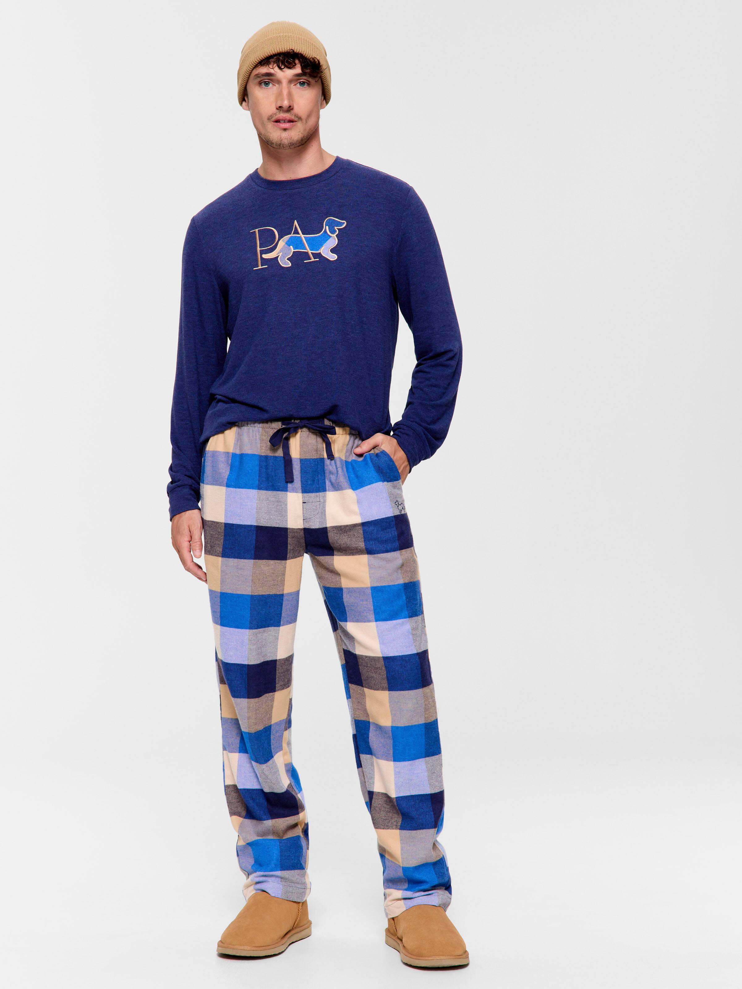 Navy Buffalo Check Flannelette Pj Bottom