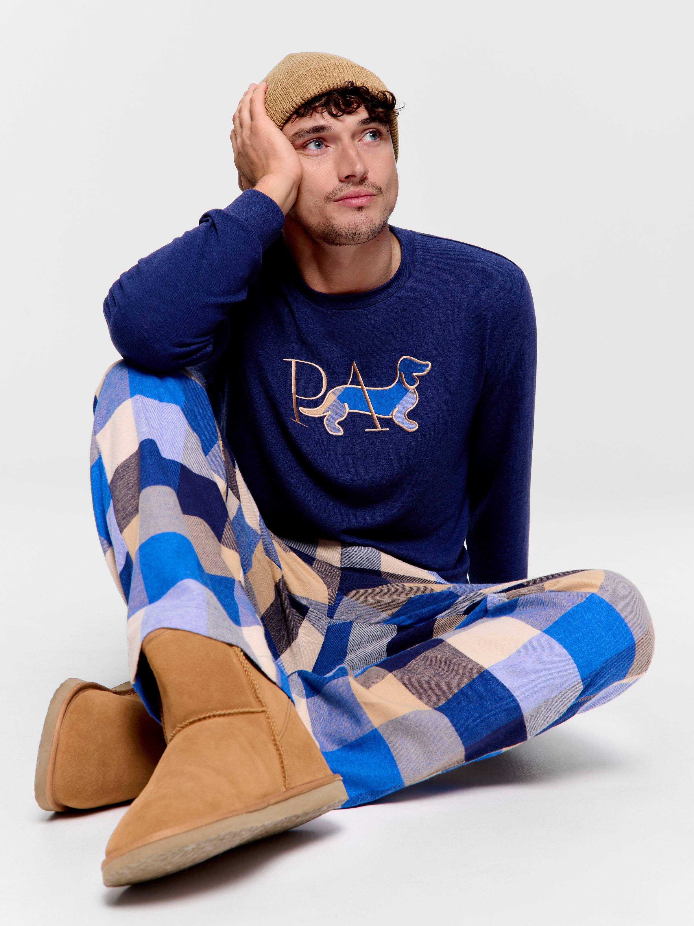 Navy Buffalo Check Flannelette Pj Bottom