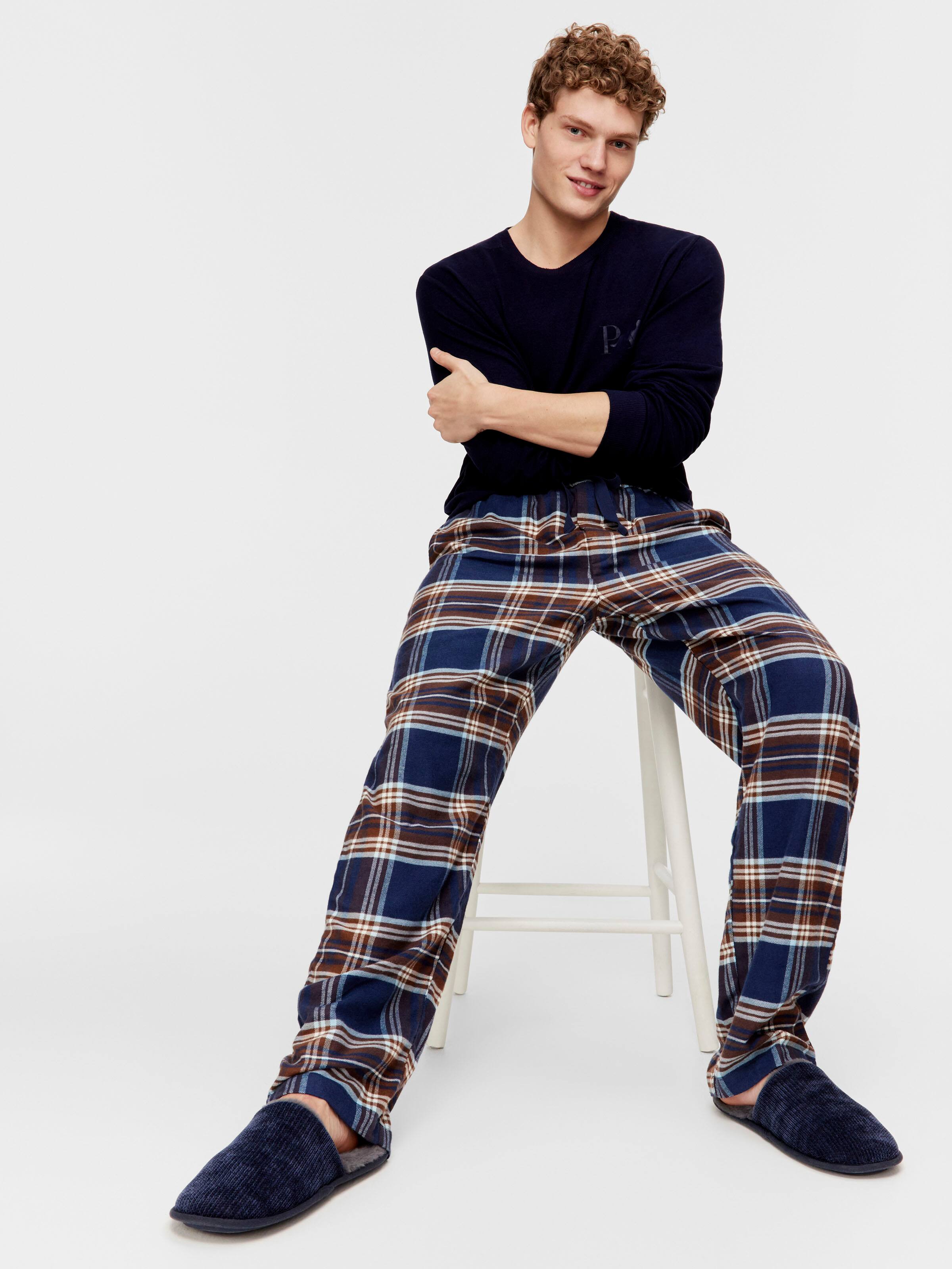 Navy Check Bamboo Flannelette Pj Bottom