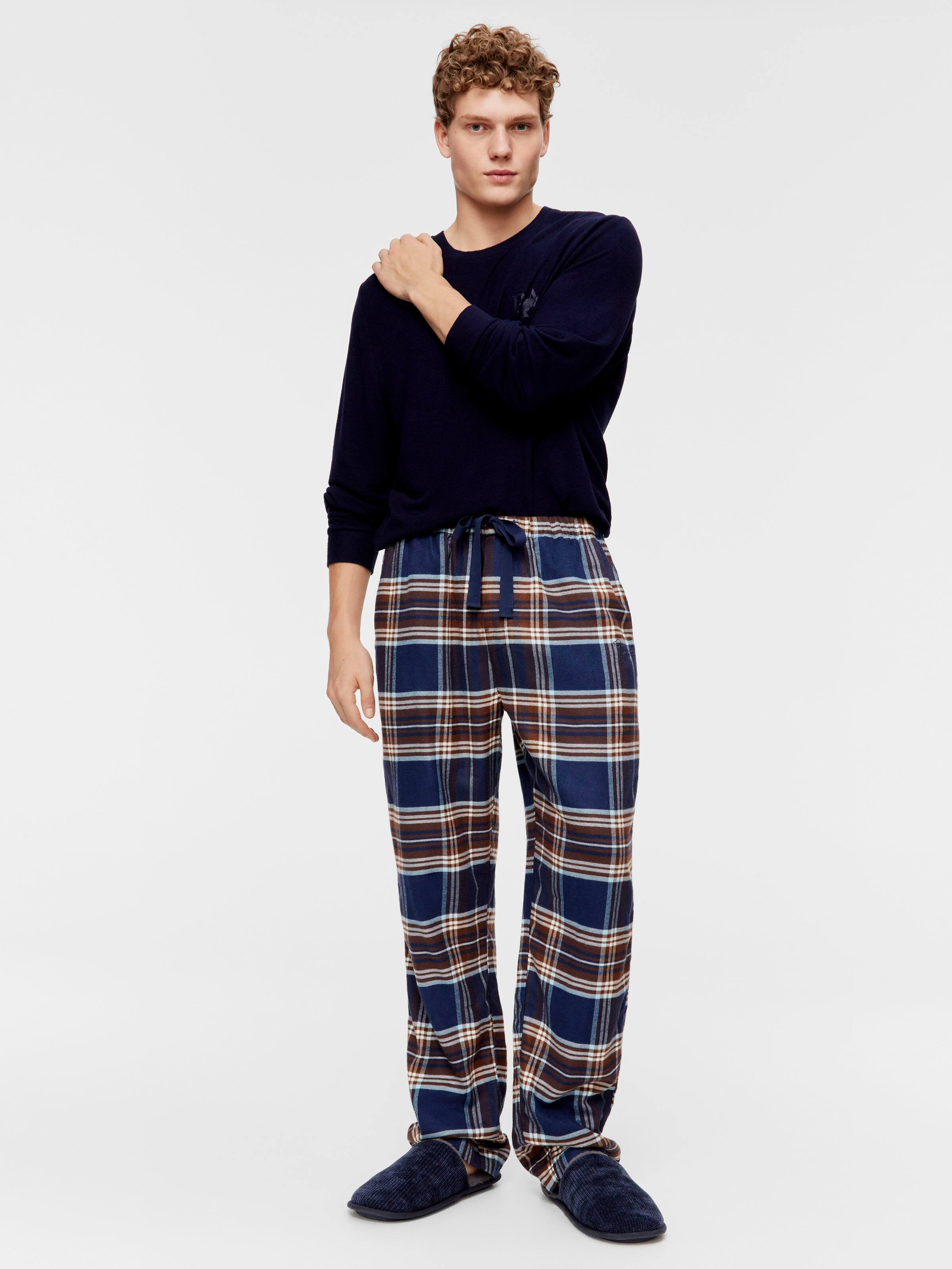 Navy Check Bamboo Flannelette Pj Bottom
